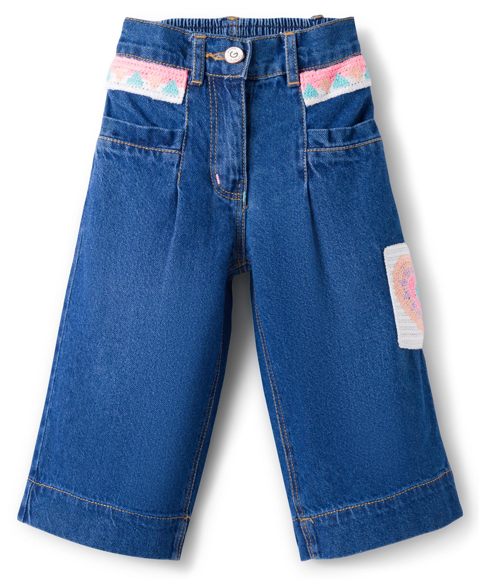 Little Kangaroos Full Length Denim Jeans with Heart Embroidery - Blue-picture-28