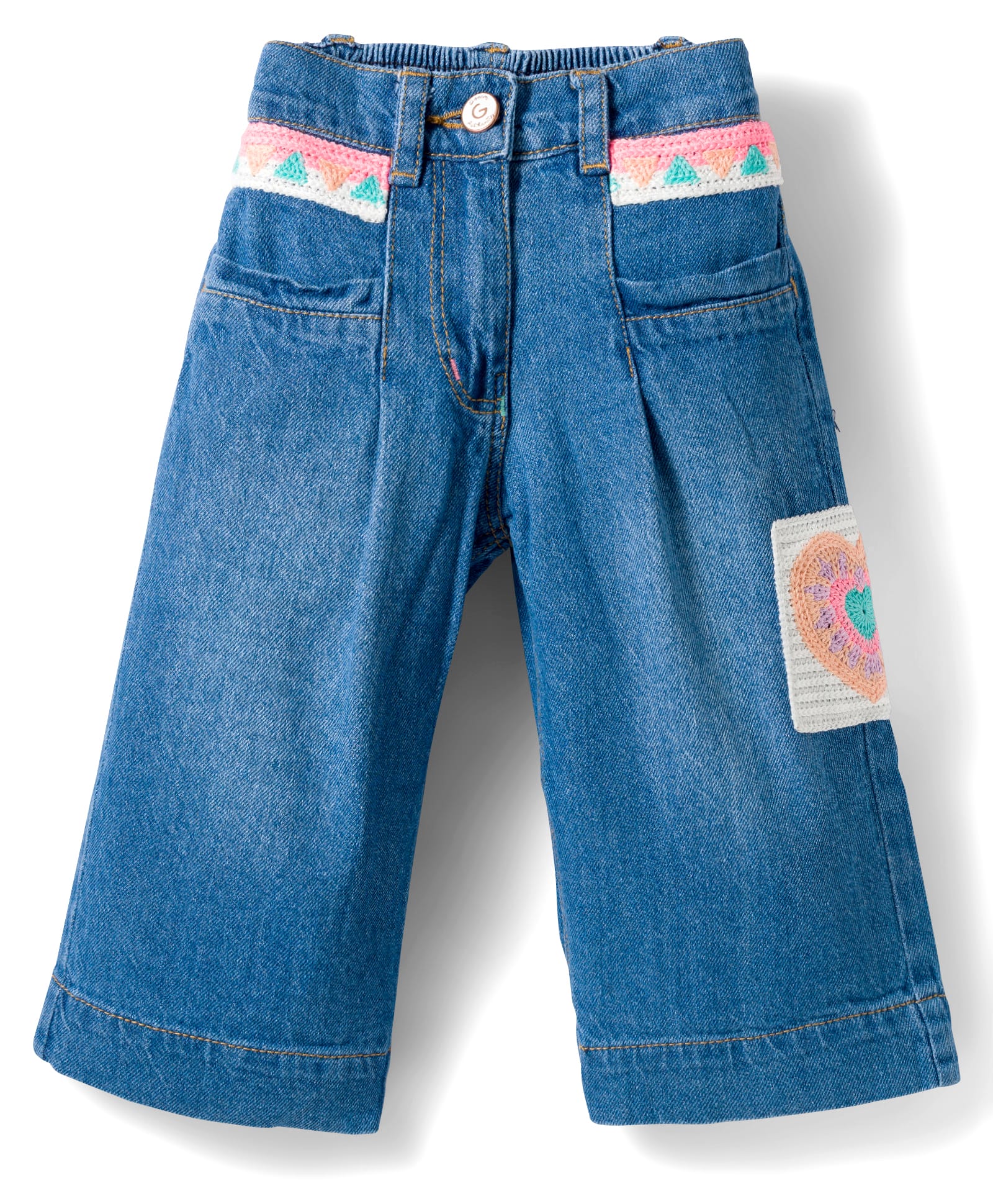 Little Kangaroos Full Length Denim Jeans with Heart Embroidery - Light Blue-picture-18