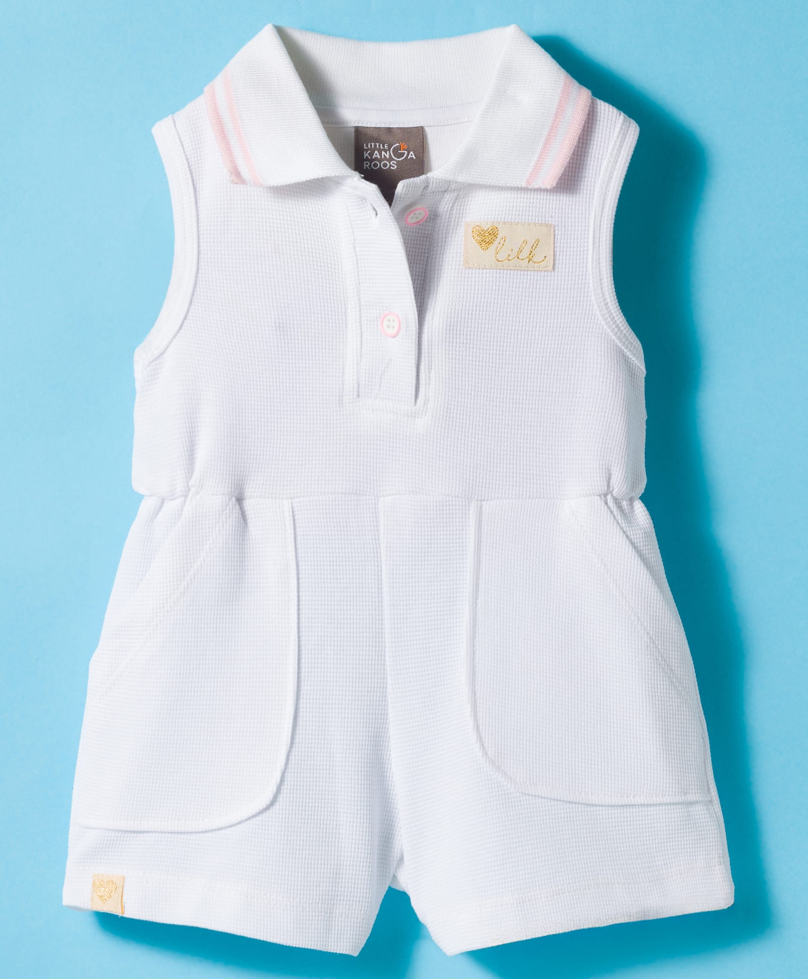 Little Kangaroos Cotton Woven Sleeveless Solid Jumpsuit - White-image-10