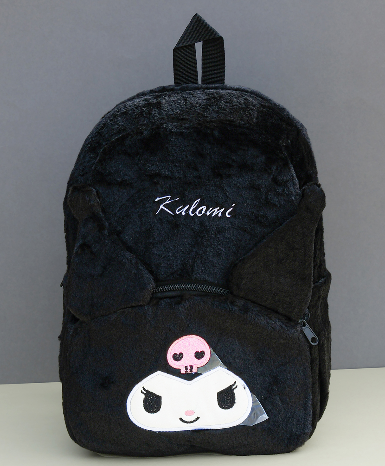 Dukiekooky Kids Cute Doll Design Soft Furry Material Black Plush Backpack-Height 13.7 Inches-image-5