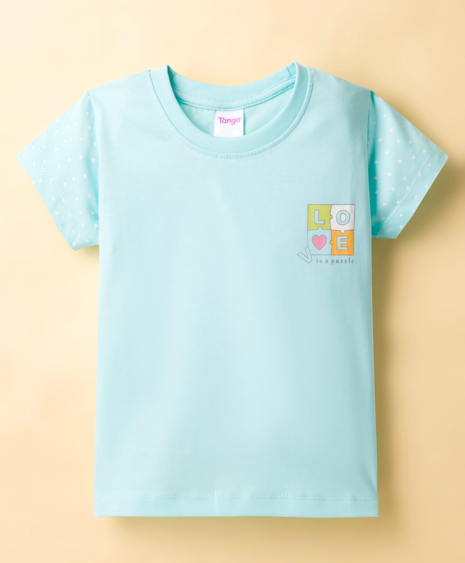 Tango Single Jersey Knit Half Sleeves T-Shirt With Heart Print - Sea Green-picture-10