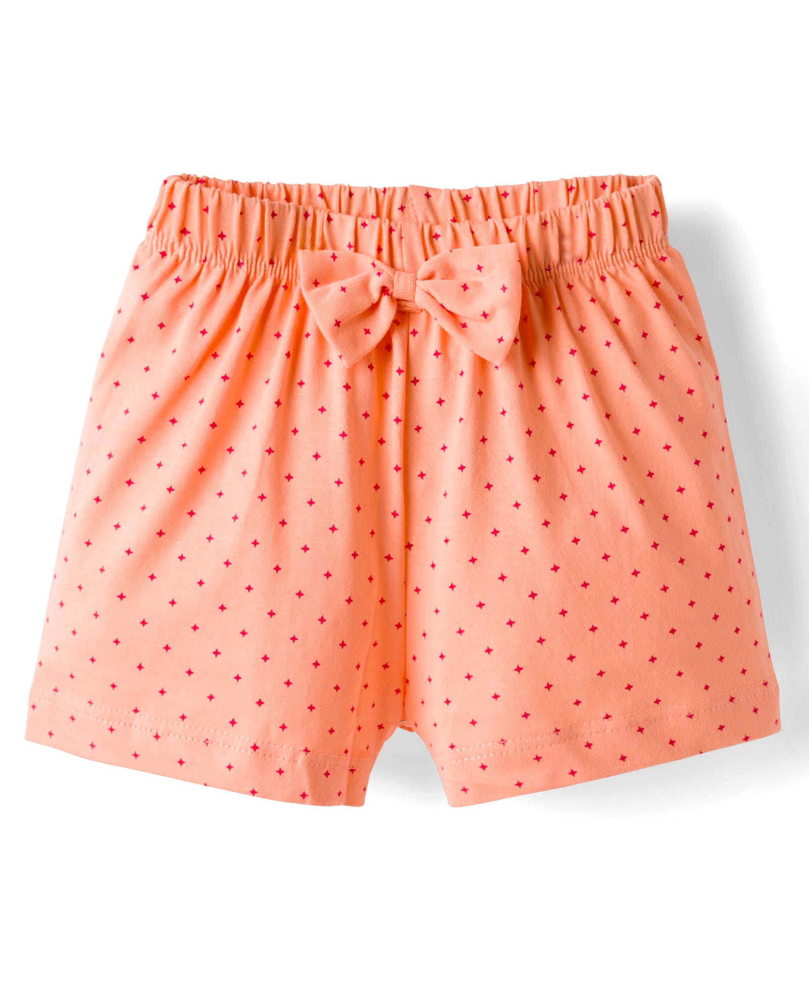 Tango Single Jersey Knit Knee Length Shorts With Star Print & Bow Applique - Orange-image-45