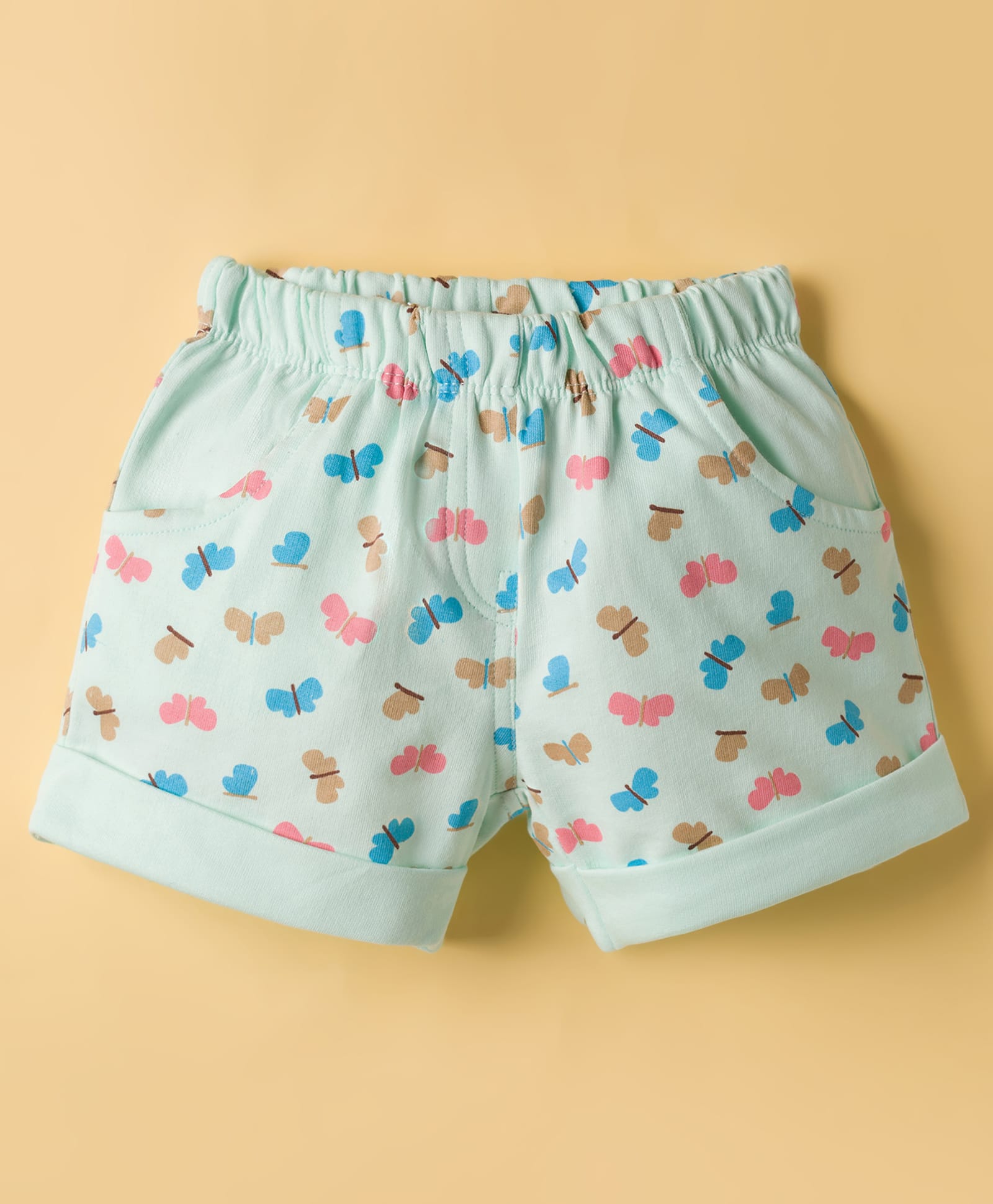 Tango Looper Knit Above Knee Length Shorts With Butterfly Print - Aqua-picture-18