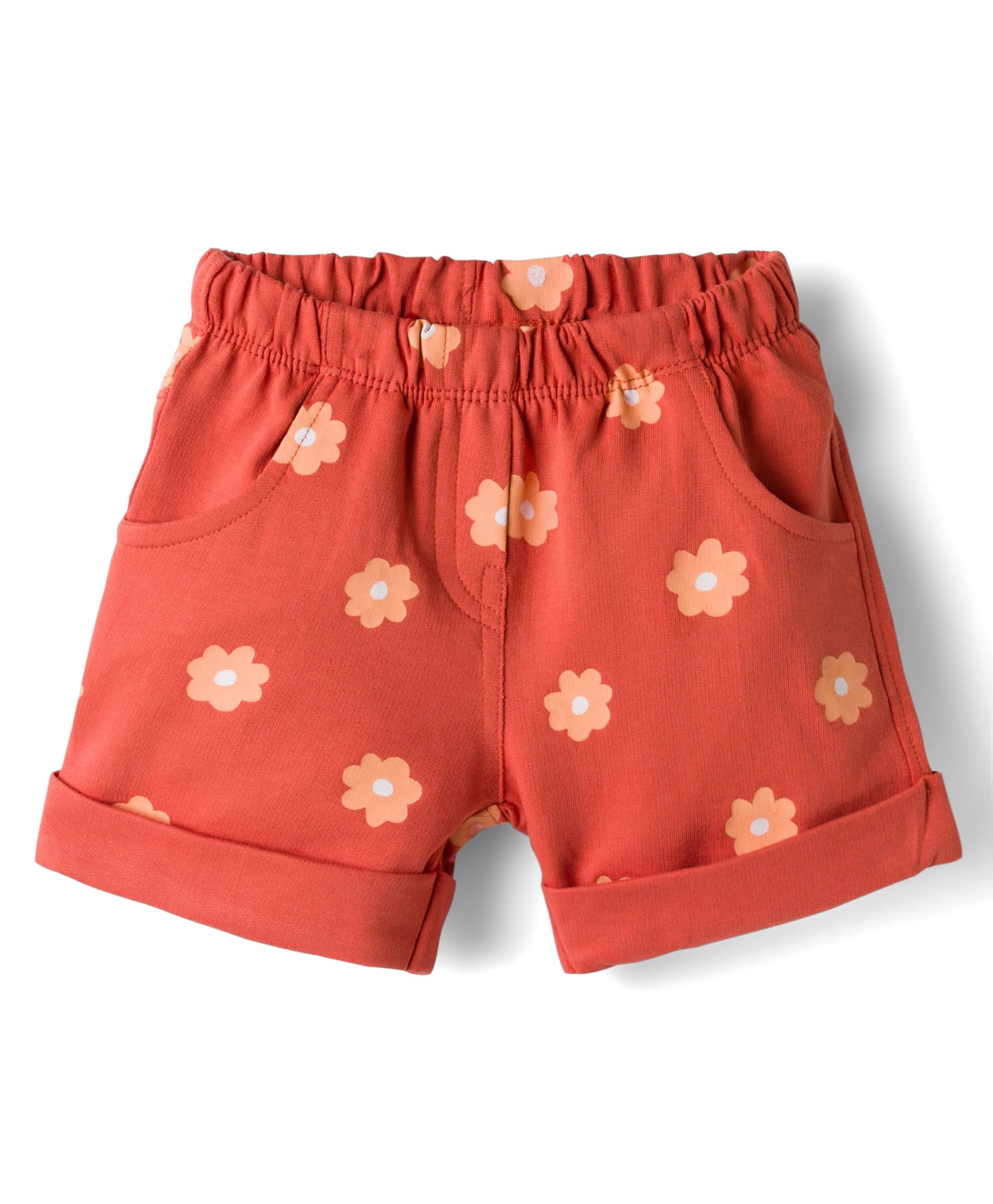 Tango Looper Knit Above Knee Length Shorts With Floral Print - Rust