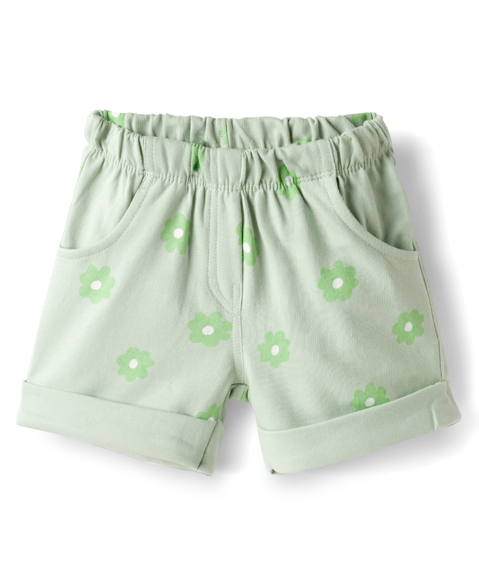 Tango Looper Knit Above Knee Length Shorts With Floral Print - Green-image-47