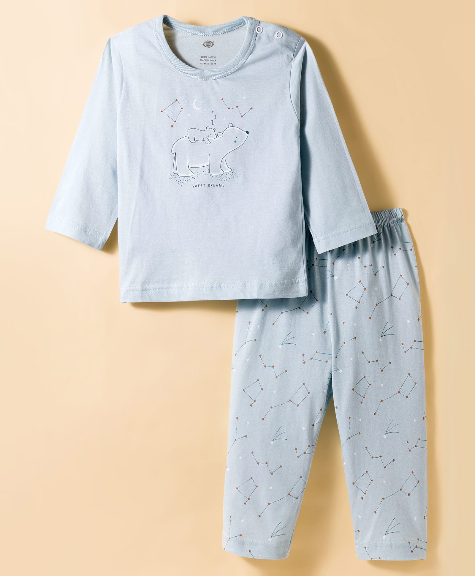 Zero Knitted Full Sleeves Teddy Bear Printed T-Shirt & Pant Set - Light Blue-picture-23