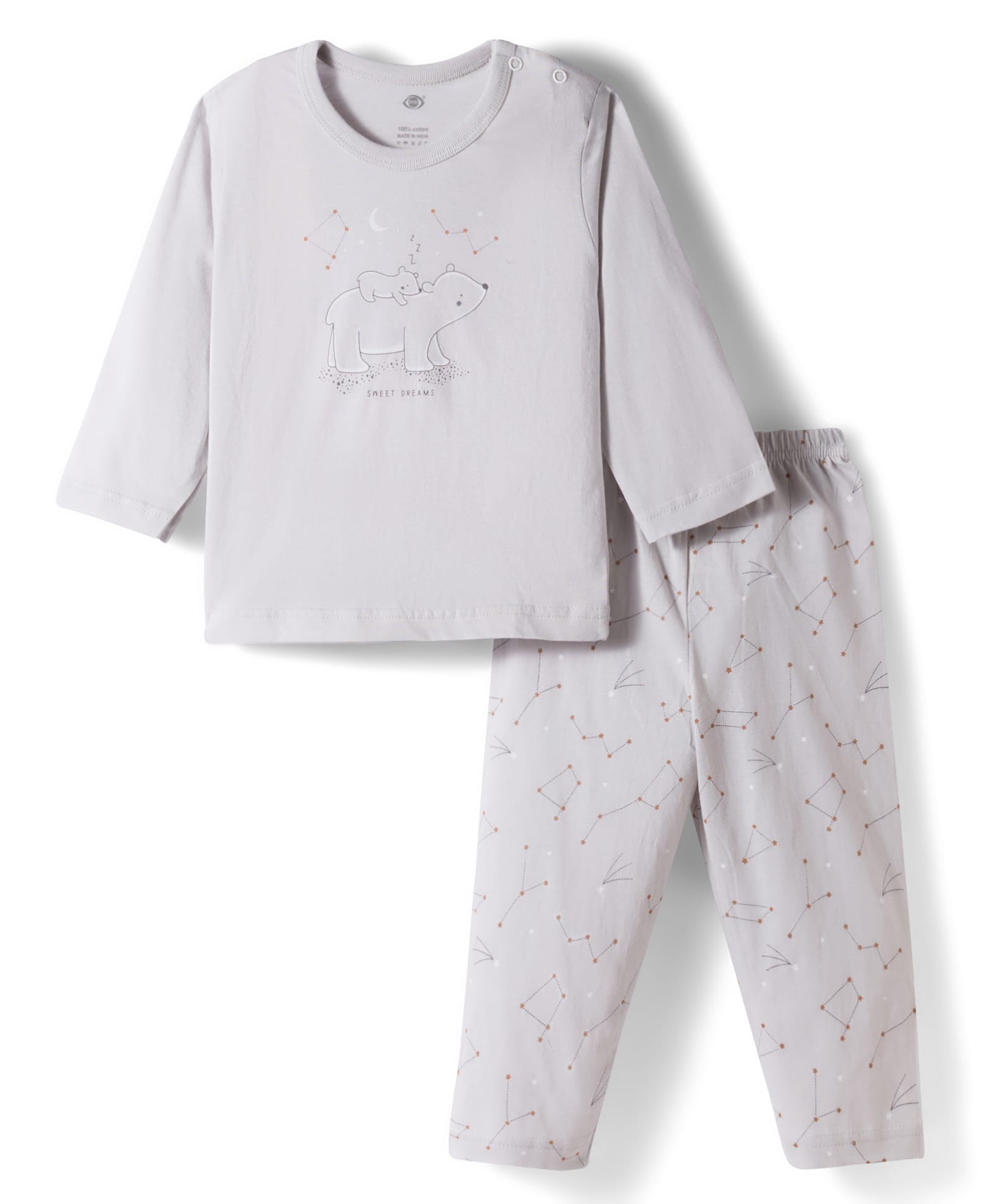 Zero Knitted Full Sleeves Teddy Bear Printed T-Shirt & Pant Set - Silver-picture-17