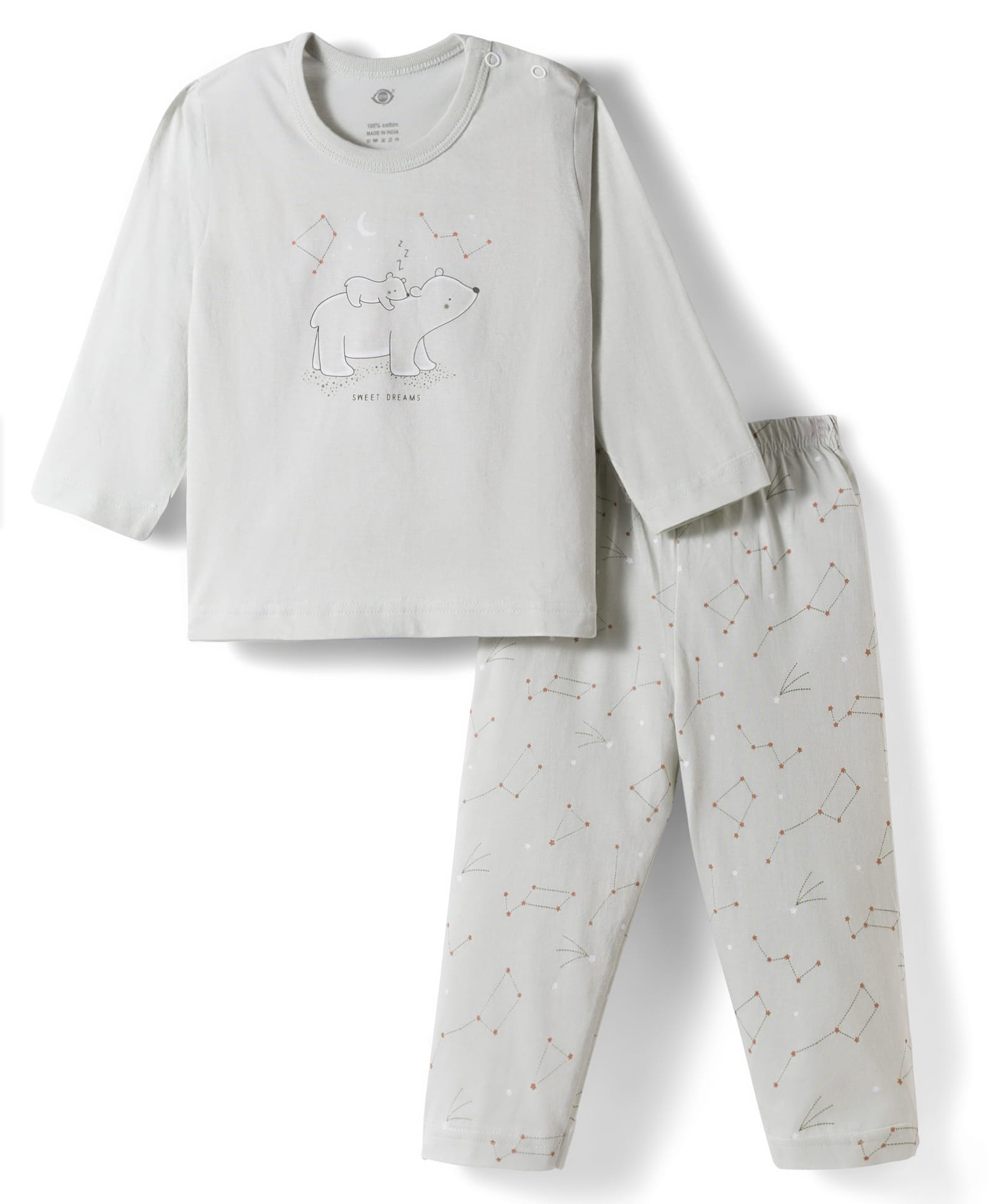 Zero Knitted Full Sleeves Teddy Bear Printed T-Shirt & Pant Set - Light Green-picture-32