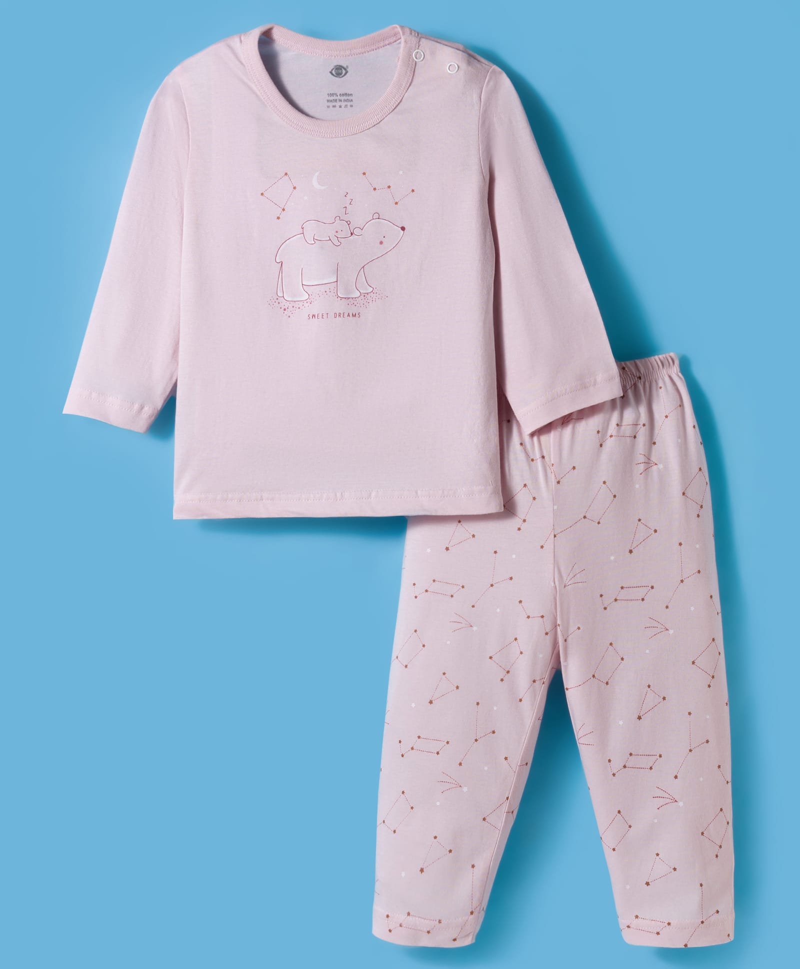 Zero Knitted Full Sleeves Teddy Bear Printed T-Shirt & Pant Set - Light Pink-picture-22
