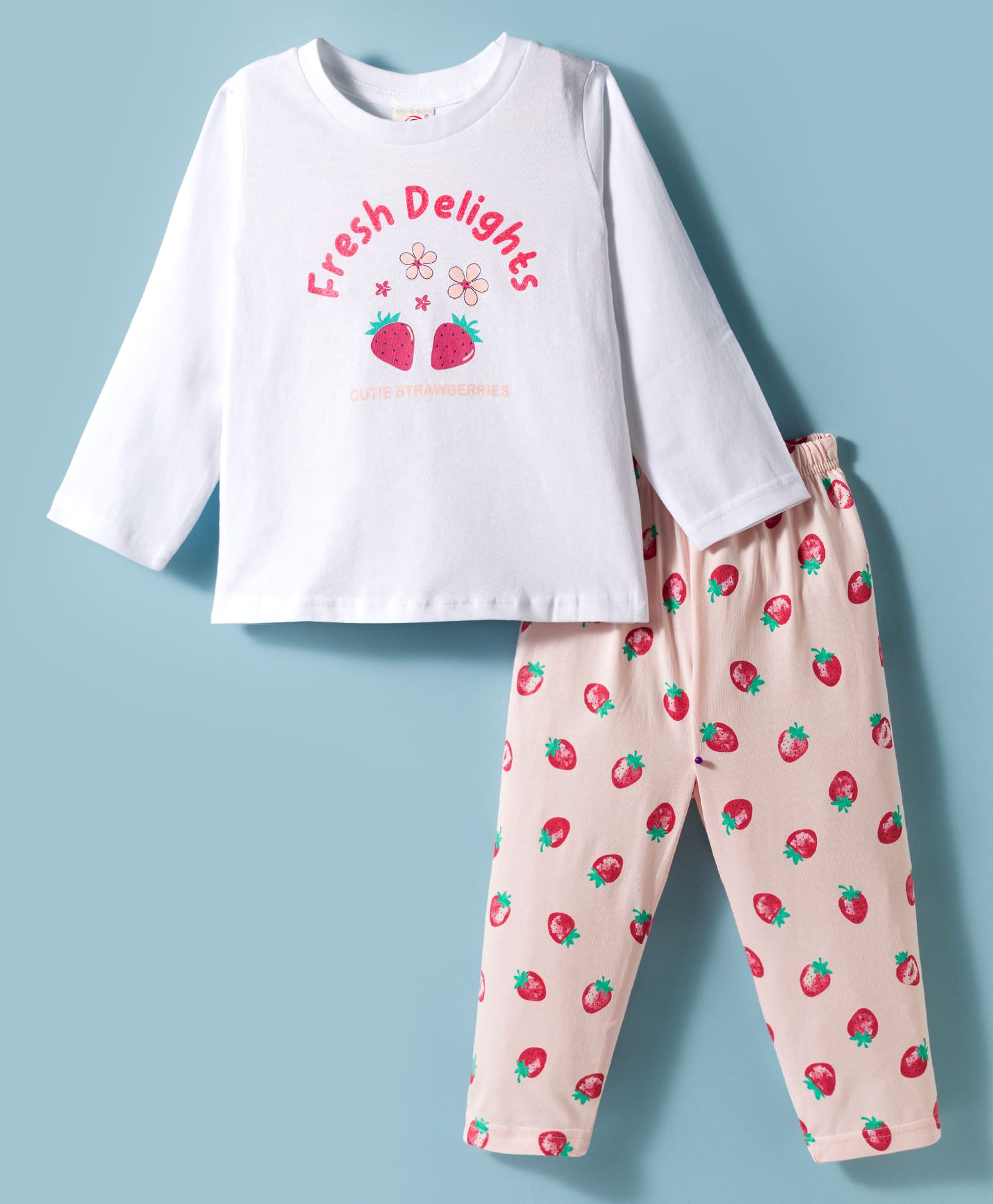 Zero Knitted Full Sleeves Strawberry Printed Top & Joggers Pant Set - White & Peach-picture-24