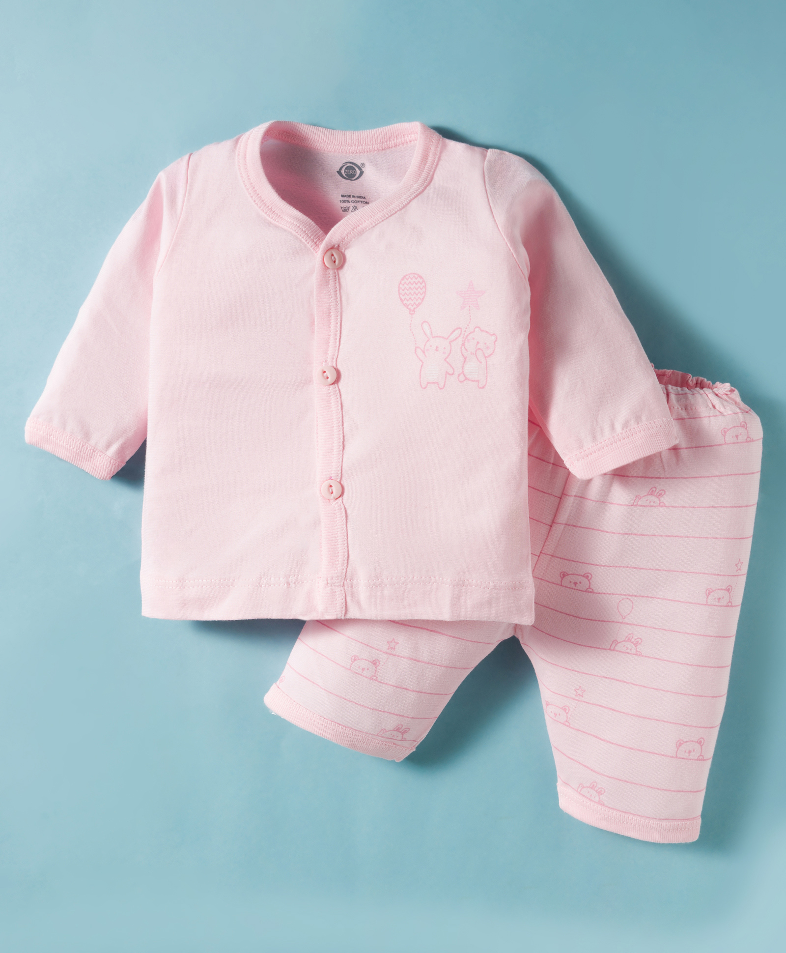 Zero Knit Full Sleeves T-Shirt & Pyjama Night Suit With Animal Print - Pink-picture-22