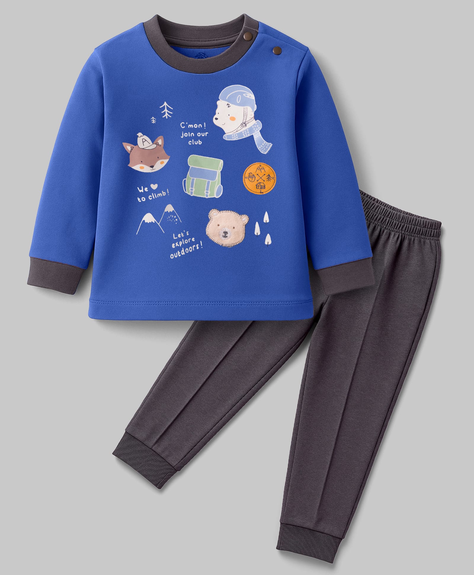 Zero Knitted Full Sleeves Animal Printed T-Shirt & Jogger Pant Set- Navy Blue & Charcoal Grey-picture-15