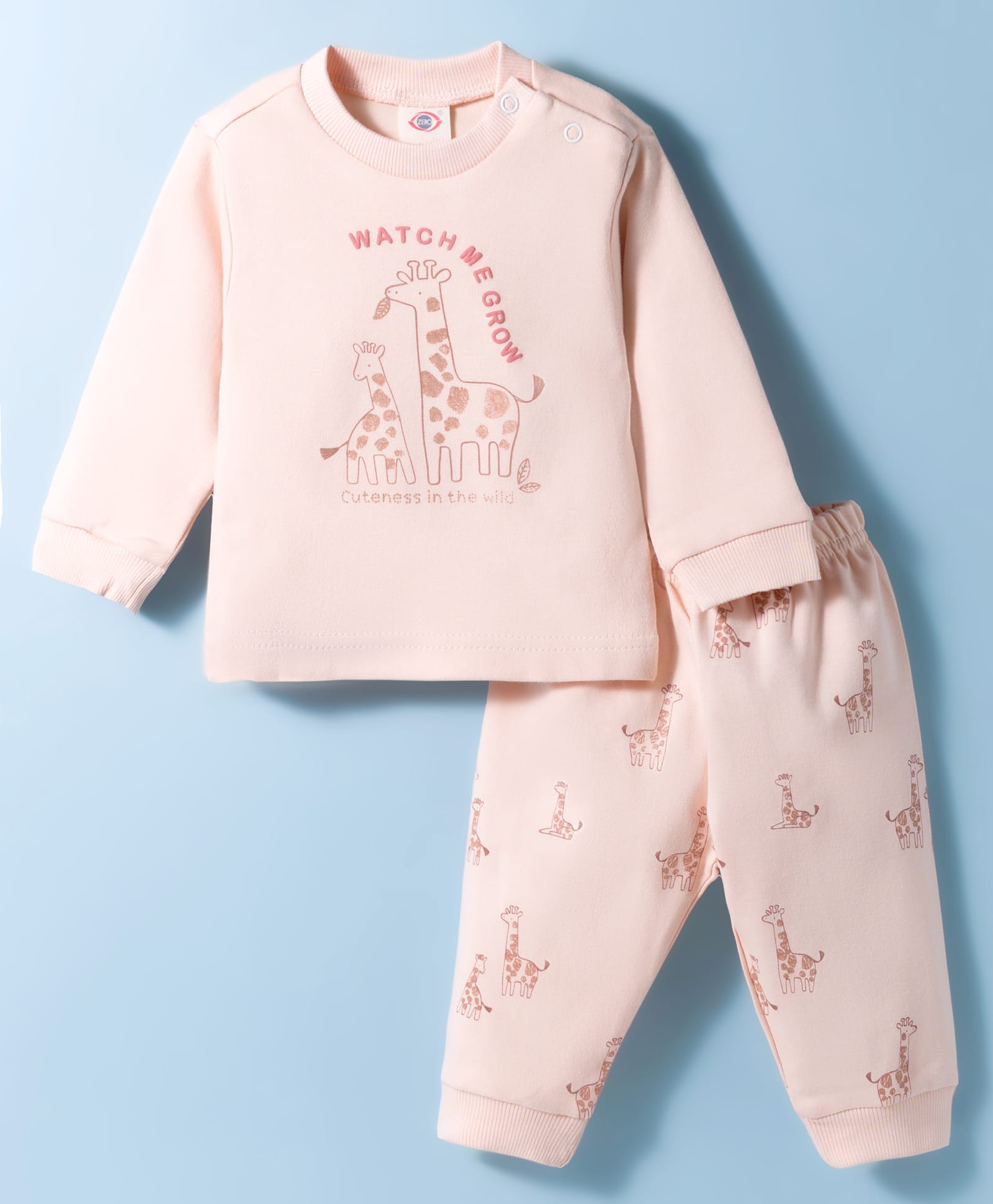 Zero Knitted Animal Printed Giraffe Printed T-Shirt & Joggers Pant Set - Light Peach-picture-16