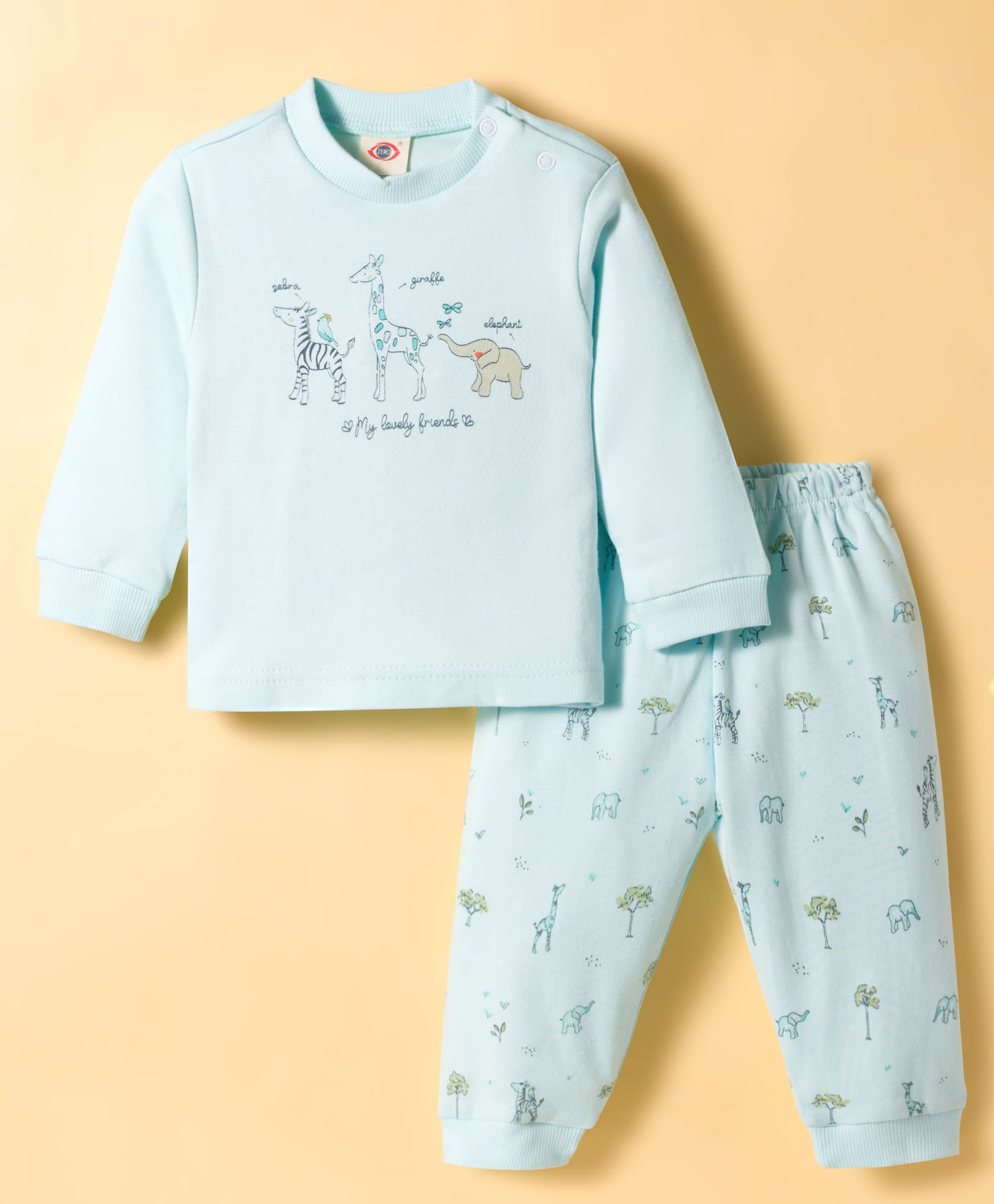 Zero Knitted Full Sleeves Animal Printed T-Shirt & Joggers Pant Set - Sea Green-picture-2