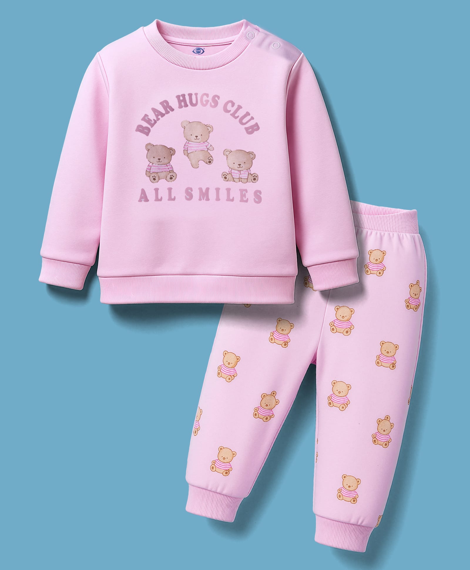 Zero Knitted Full Sleeves Teddy Bear Printed T-Shirt & Joggers Pant Set -Pink-picture-18