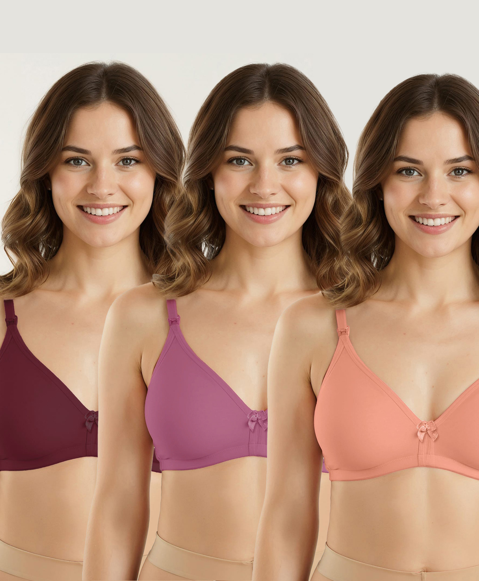 Bella Mama Maternity Non Padded Nursing Bra Pack of 3 (Colour May Vary)-picture-17