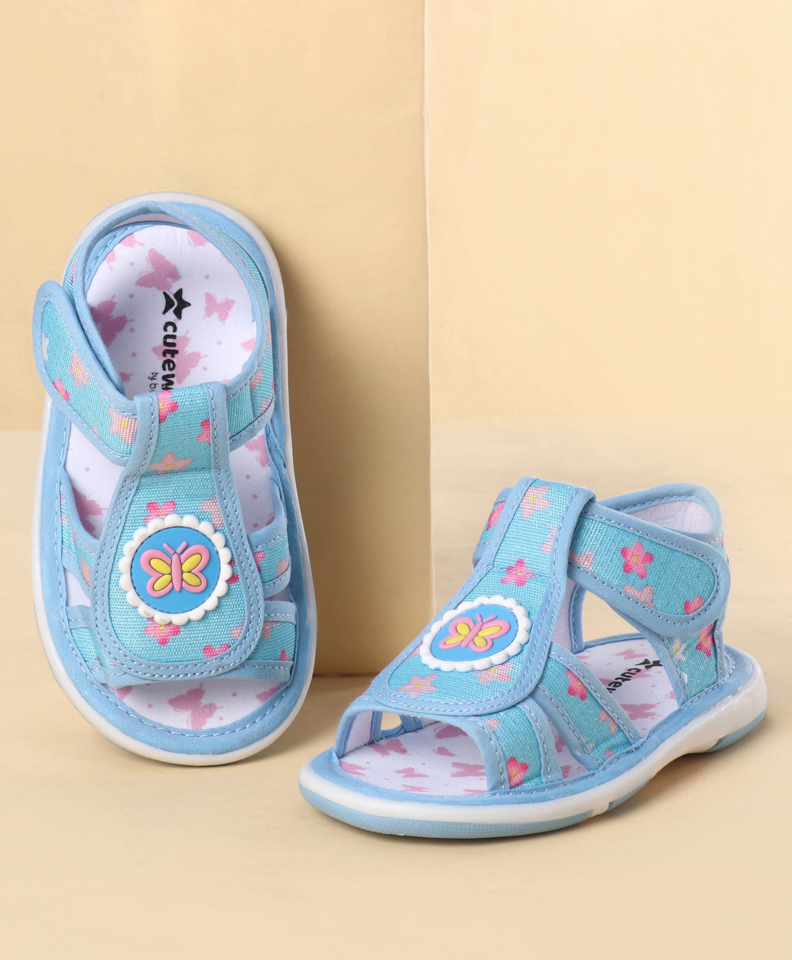 Cute Walk by Babyhug Velcro Closure Sandals With Floral Print & Butterfly Applique - Blue-picture-8