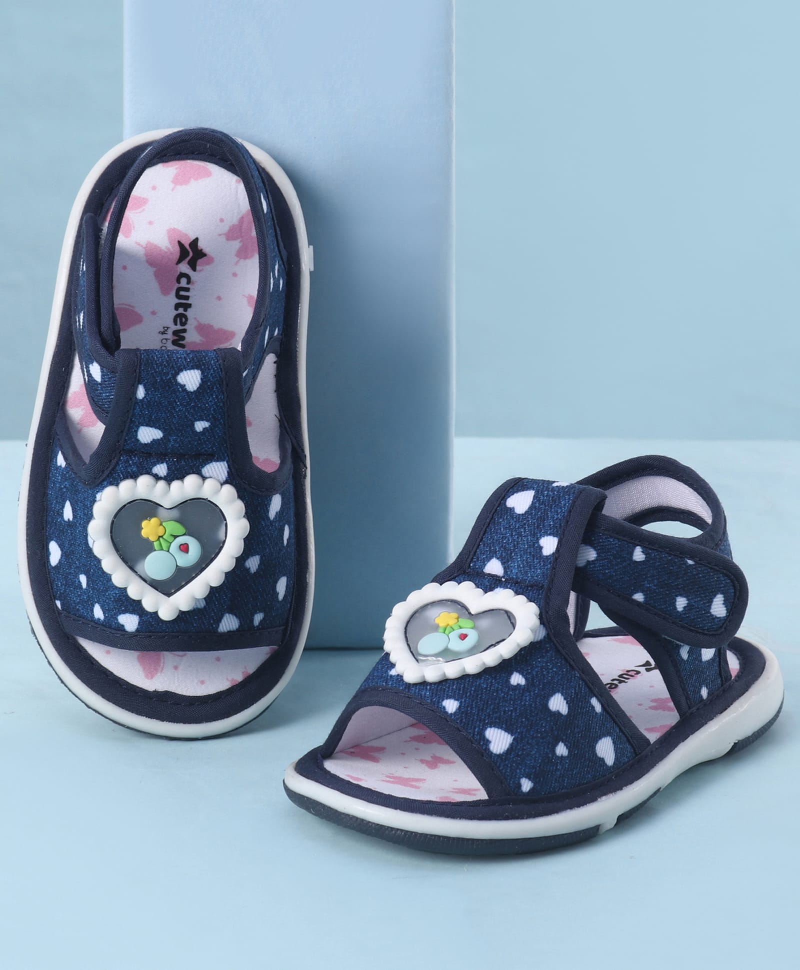 Cute Walk by Babyhug Velcro Closure Sandals With Heart Print & Applique - Navy Blue-image-39
