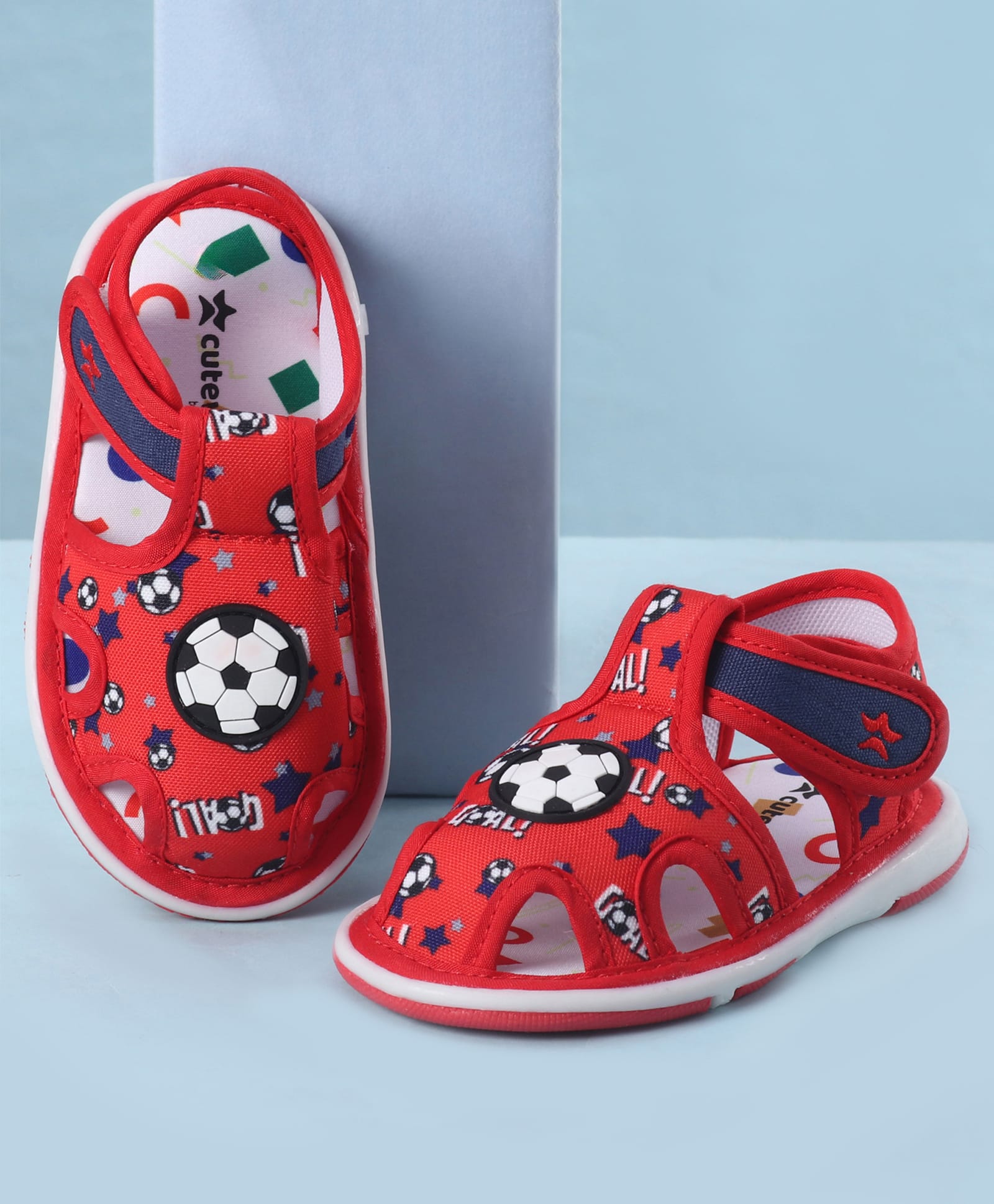 Cute Walk by Babyhug Velcro Closure Sandals With Football Print & Applique - Red-picture-19