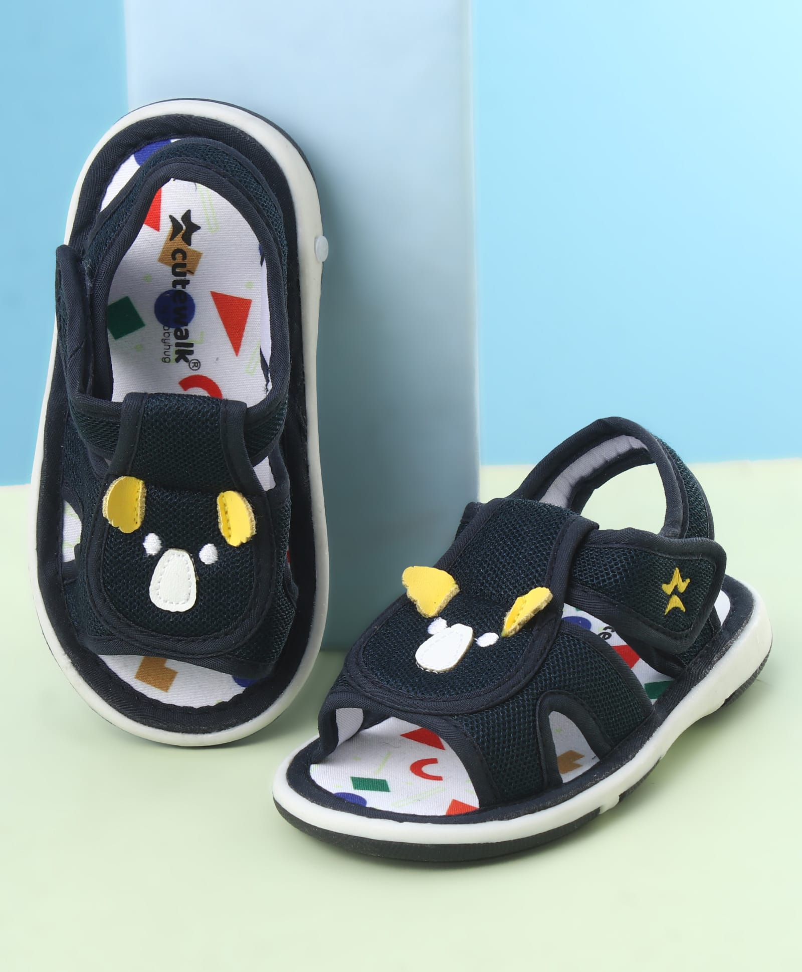 Cute Walk by Babyhug Velcro Closure Sandals With Wings Applique - Navy Blue