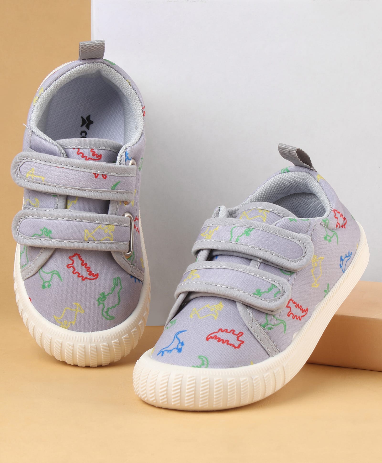 Cute Walk by Babyhug Velcro Closure Casual Shoes with Dino Print - Grey-image-28