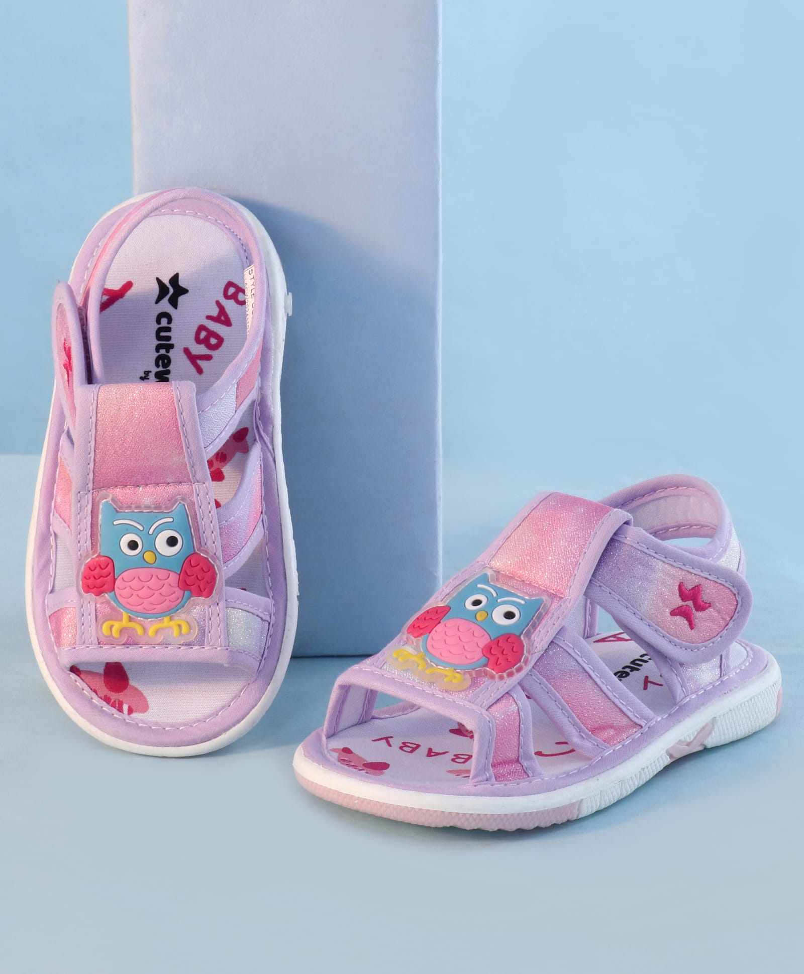 Cute Walk by Babyhug Sandals With Velcro Closure & Bird Applique - Purple-image-32