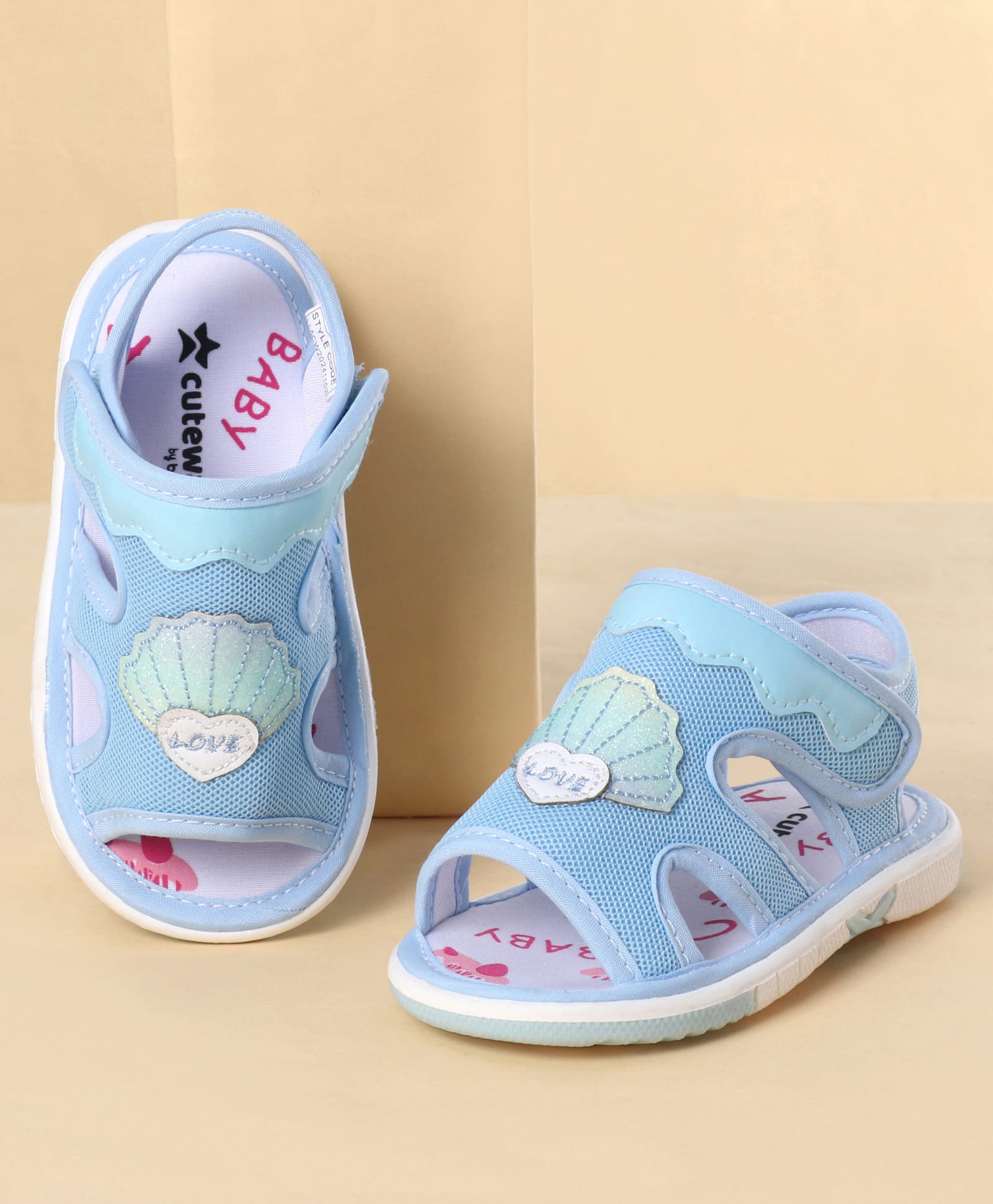 Cute Walk by Babyhug Velcro Closure Sandals With Seashell Applique - Blue-picture-28
