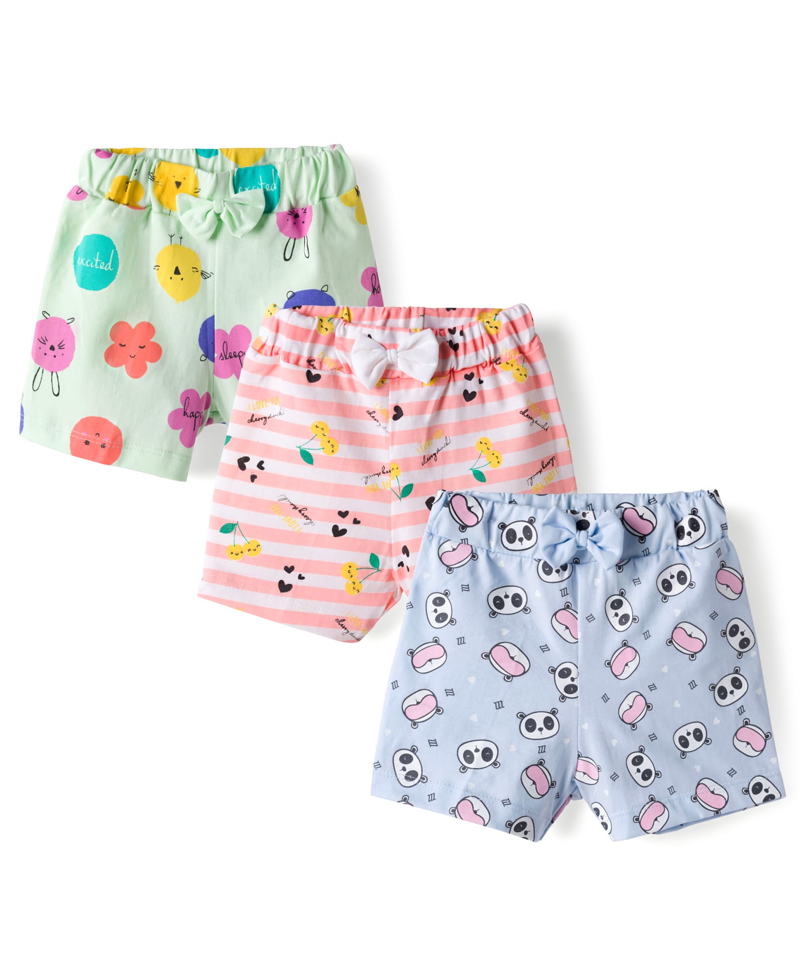 Teddy Sinker Knit Above Knee Length Shorts With Floral Print Pack Of 3 - Pink Blue & Sea Green-picture-28