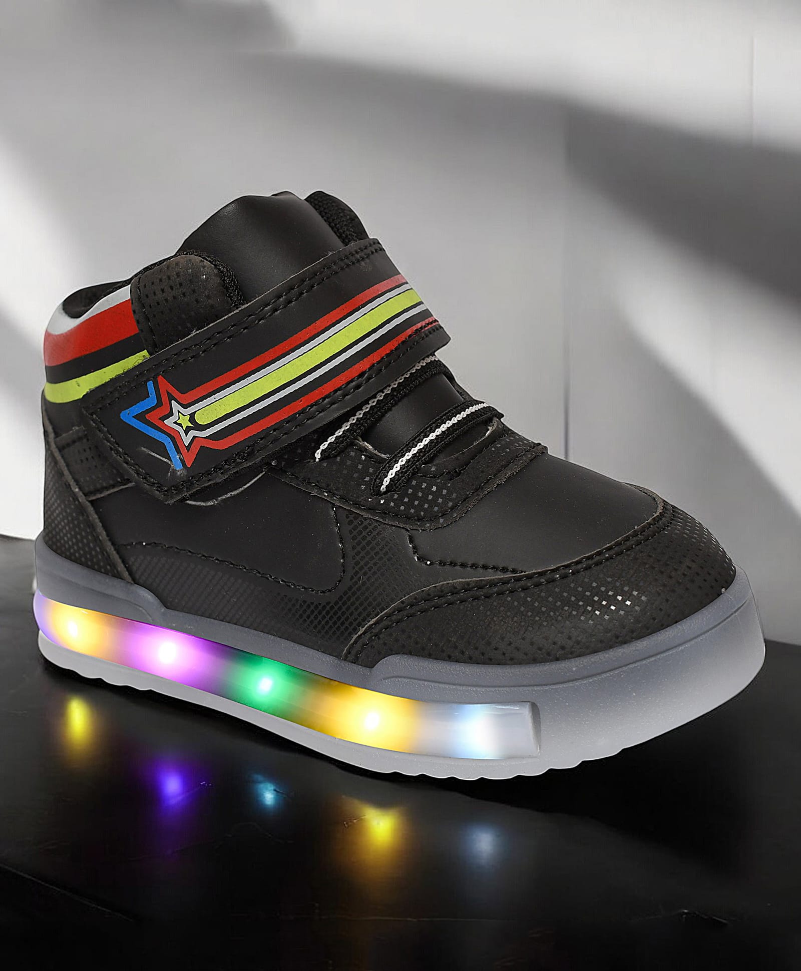 Maimne Striped Velcro Closure LED Shoes - Black-picture-19