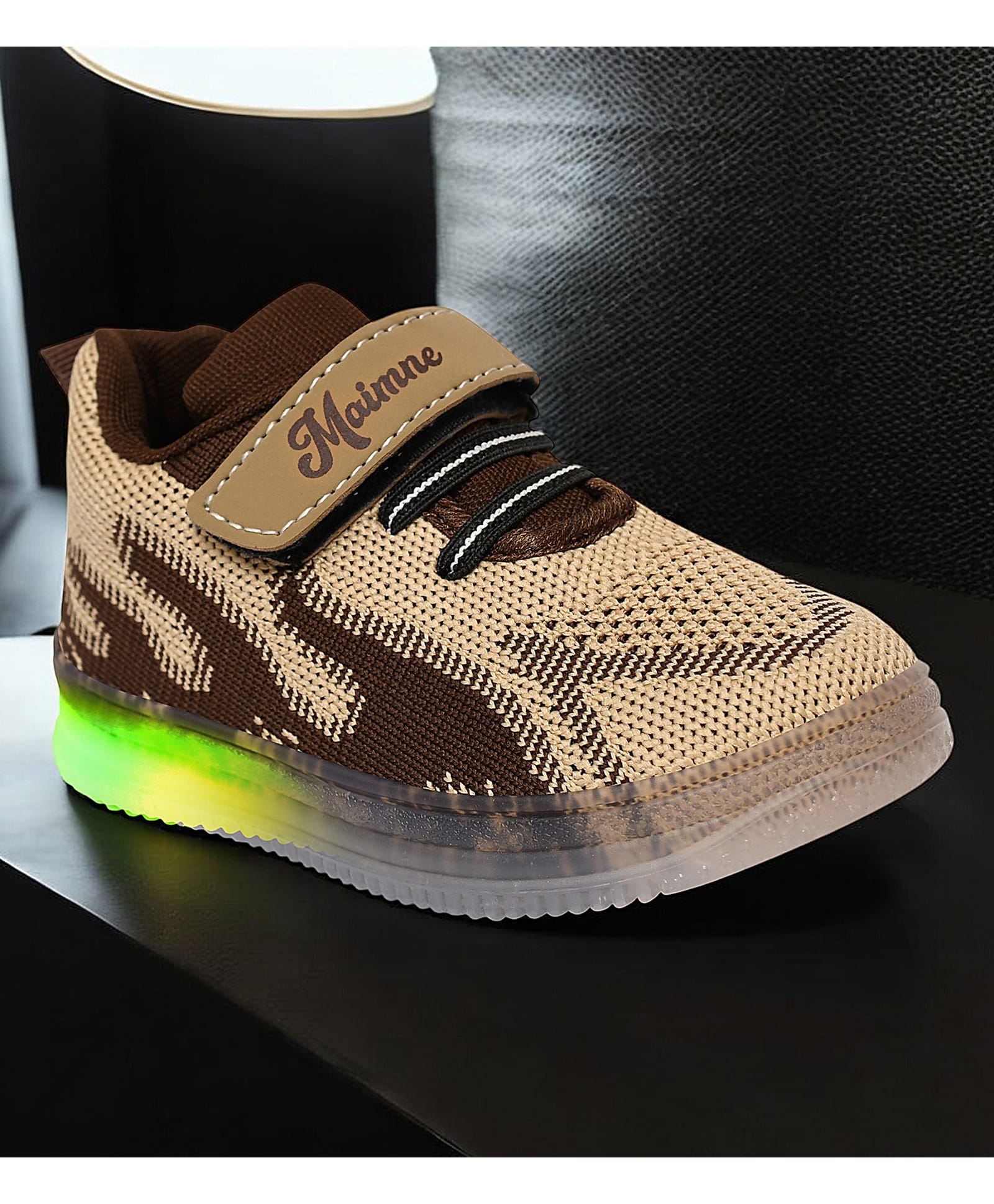 Maimne Flame Tongues Designed Velcro Closure LED Shoes - Brown-image-10