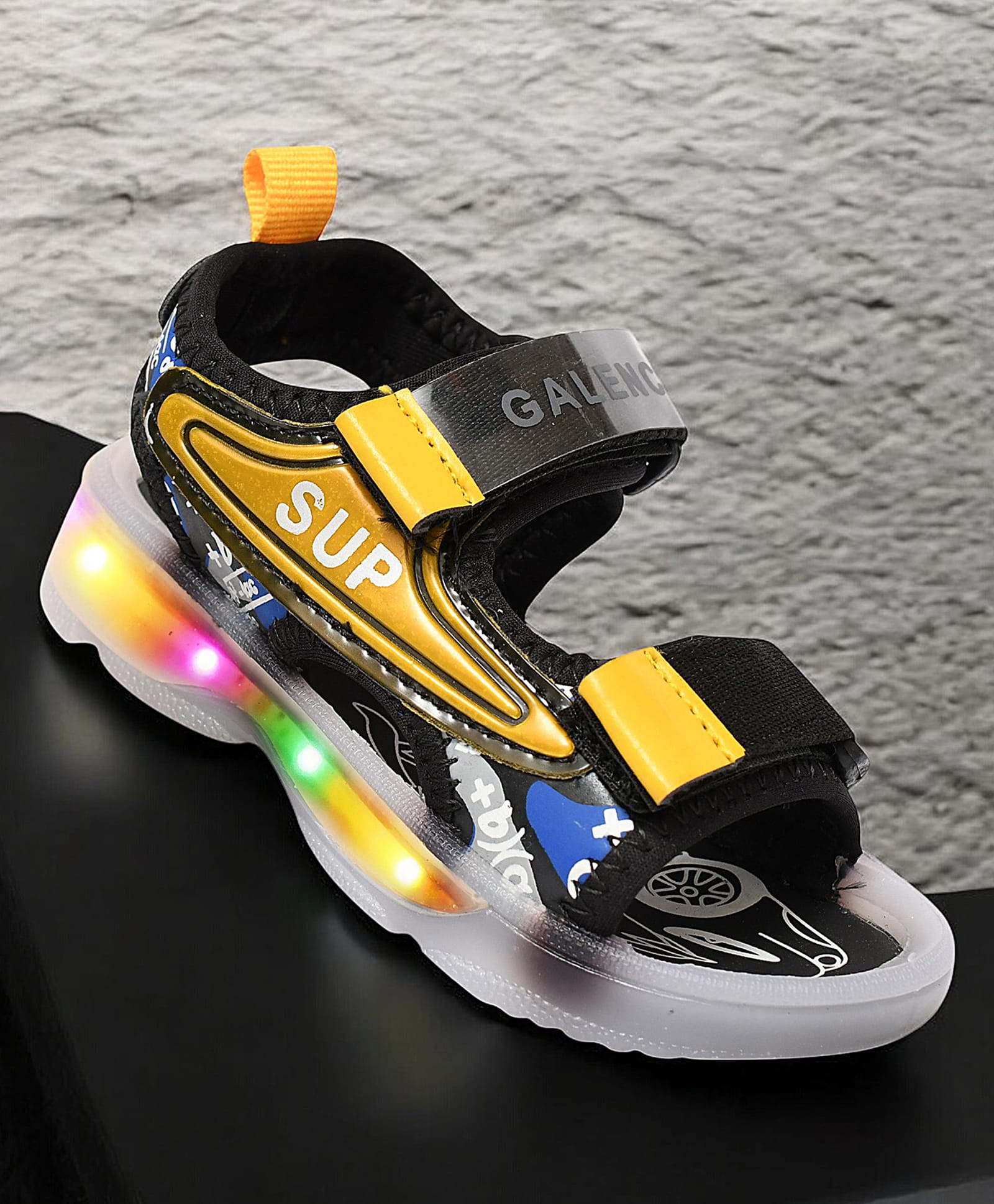 Maimne Abstract Designed Velcro Closure LED Sandals - Multi Colour-image-31