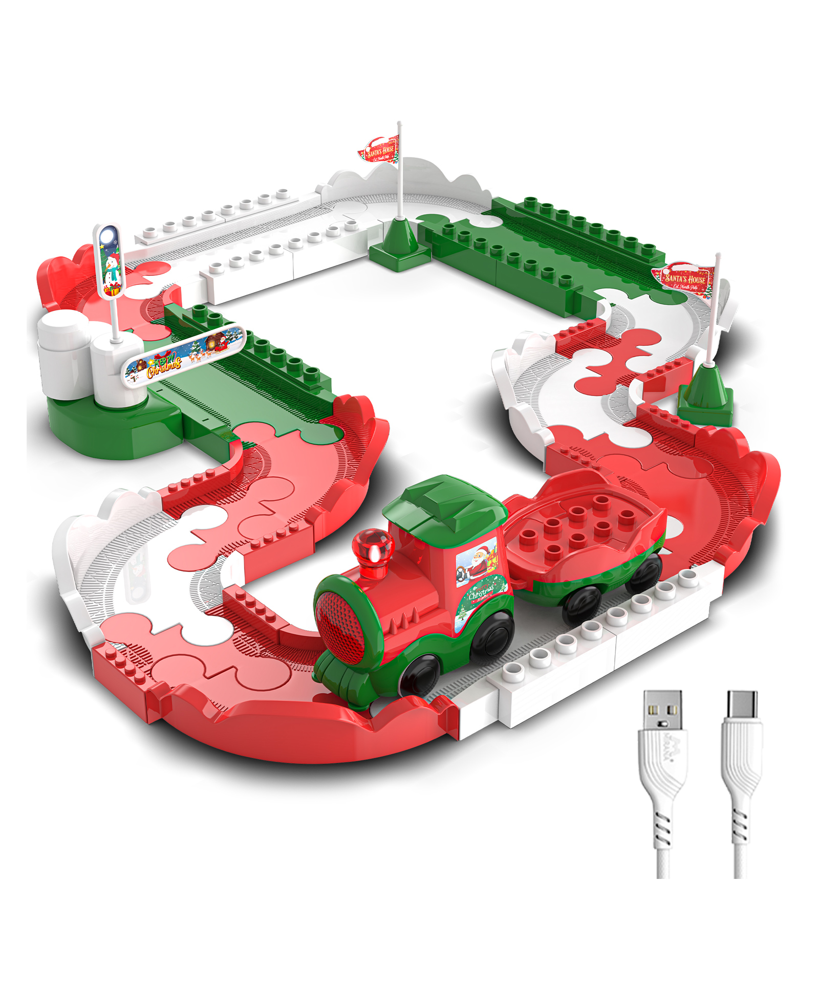 Mirana Block Rider Christmas Edition Toy Train Set for Kids - Colorful & Snowy Track Layout - Musical Engine with Jingles & Carols - USB Rechargeable Type-C - Santa's Gift for Boys & Girls 2-8 Years