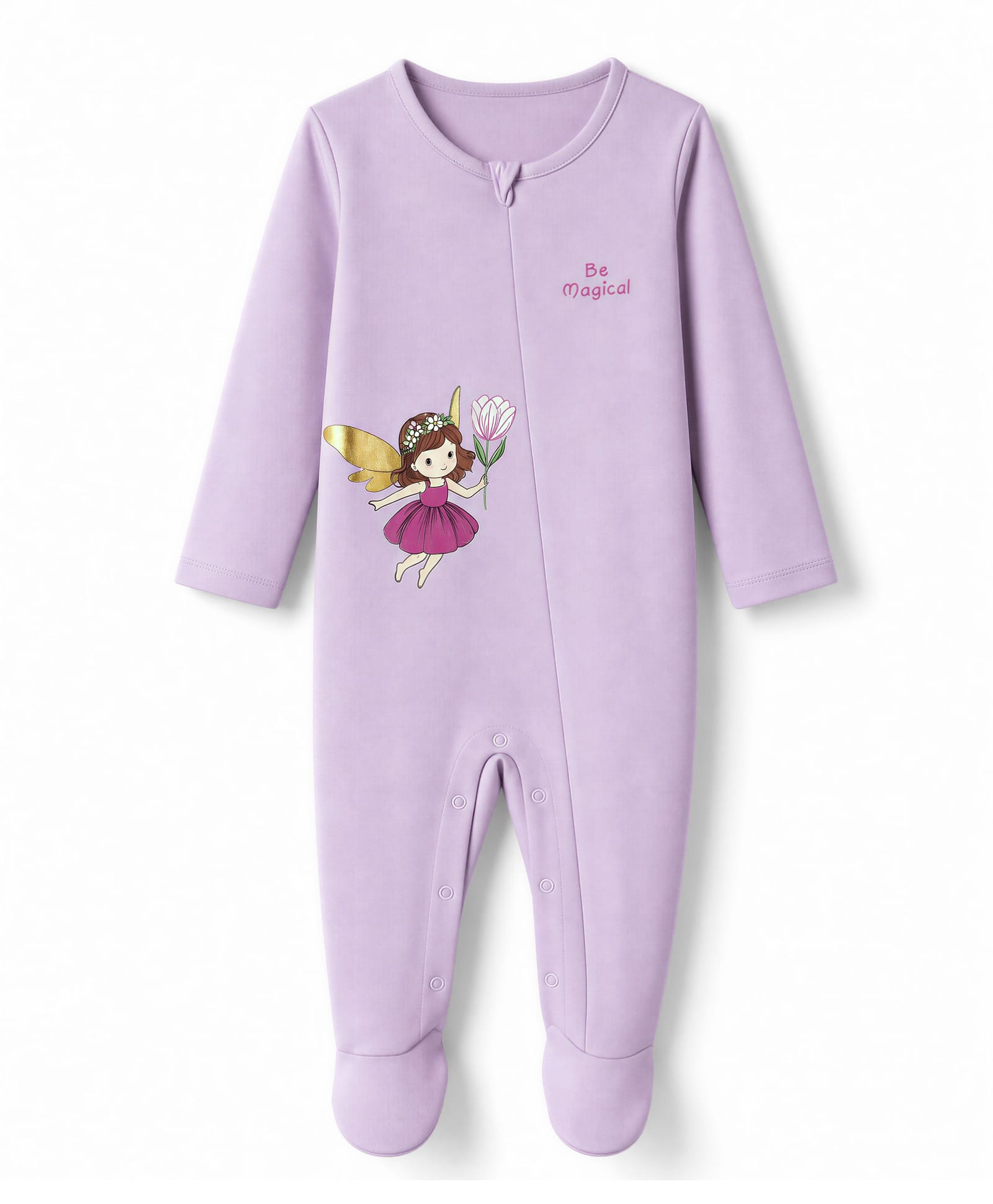 Babyoye Interlock Knit Eco Conscious 100% With Eco Jiva Finish Fairy Print Full Sleeves Sleepsuit Orchid Preemie - Lavender-image-19