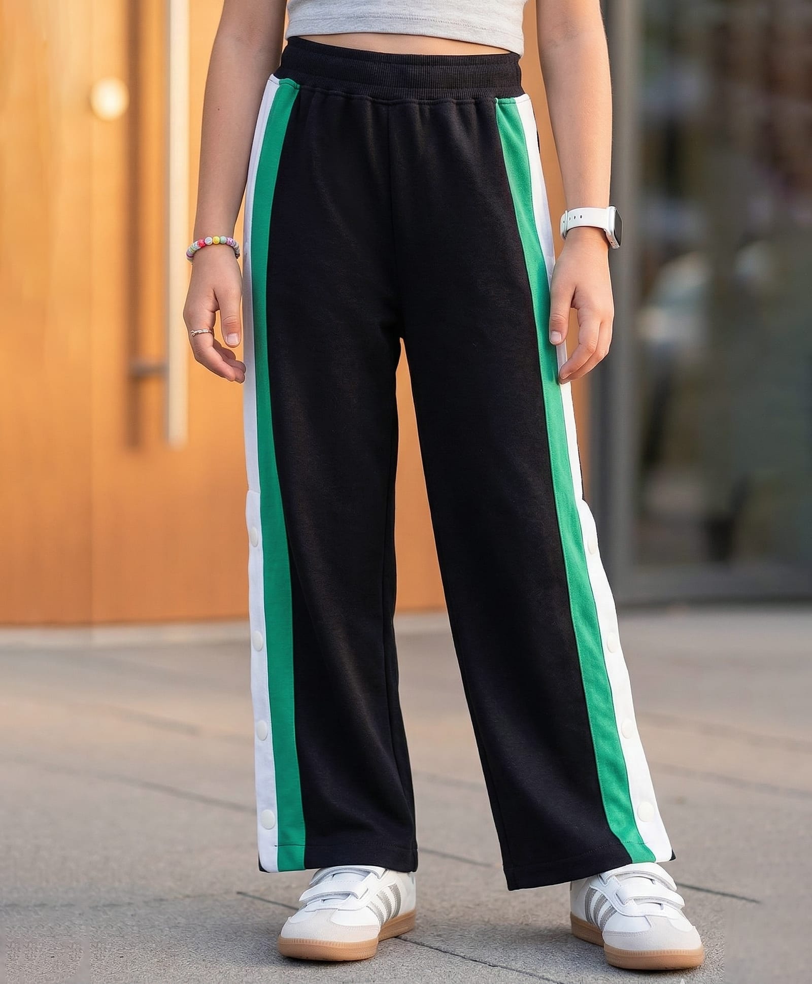 Pine Kids Knit Full Length Solid Track Pant with Tape & Button Detailing- Black-picture-19