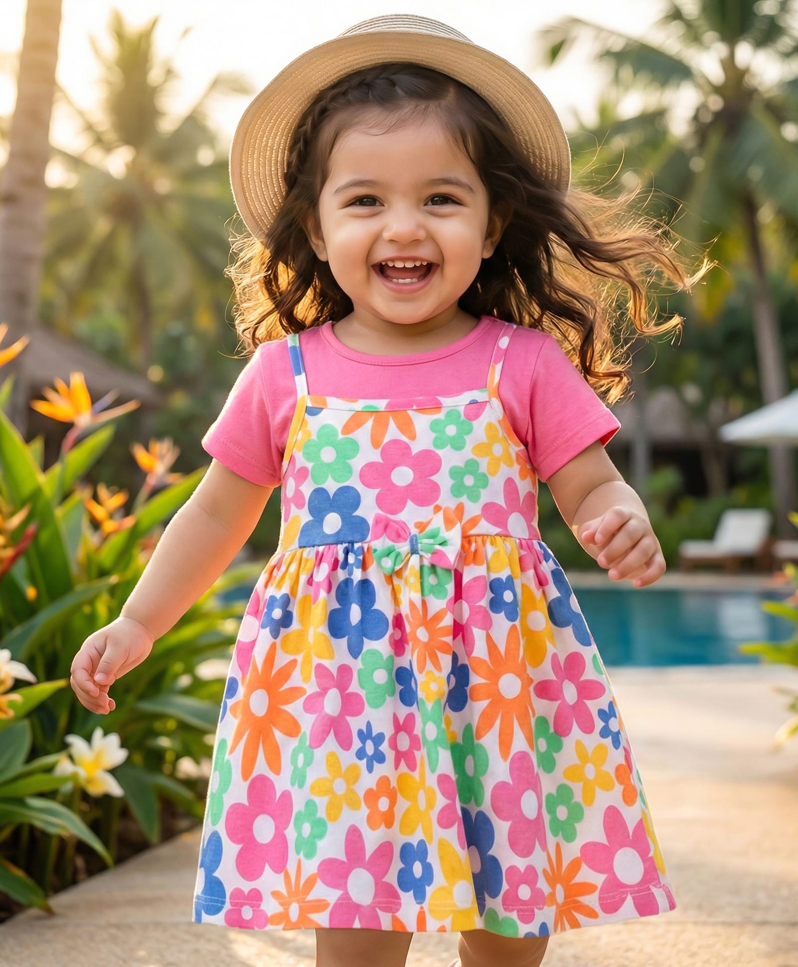 Babyhug 100% Cotton Knit Half Sleeves Floral Printed Frock With Inner Tee - Multicolour-image-6
