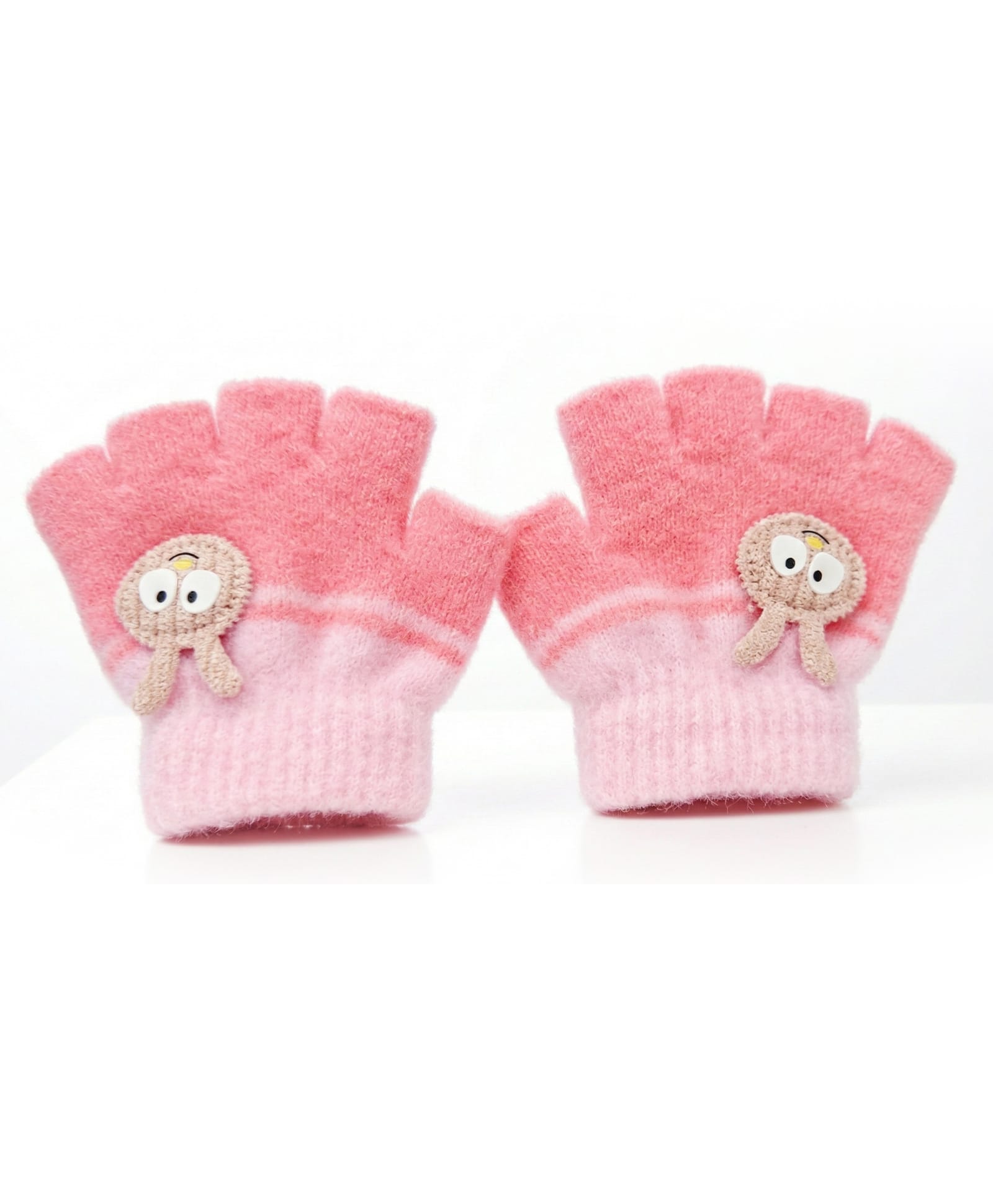 Ziory Woollen Knit Bunny Patch Detailed Gloves - Pink