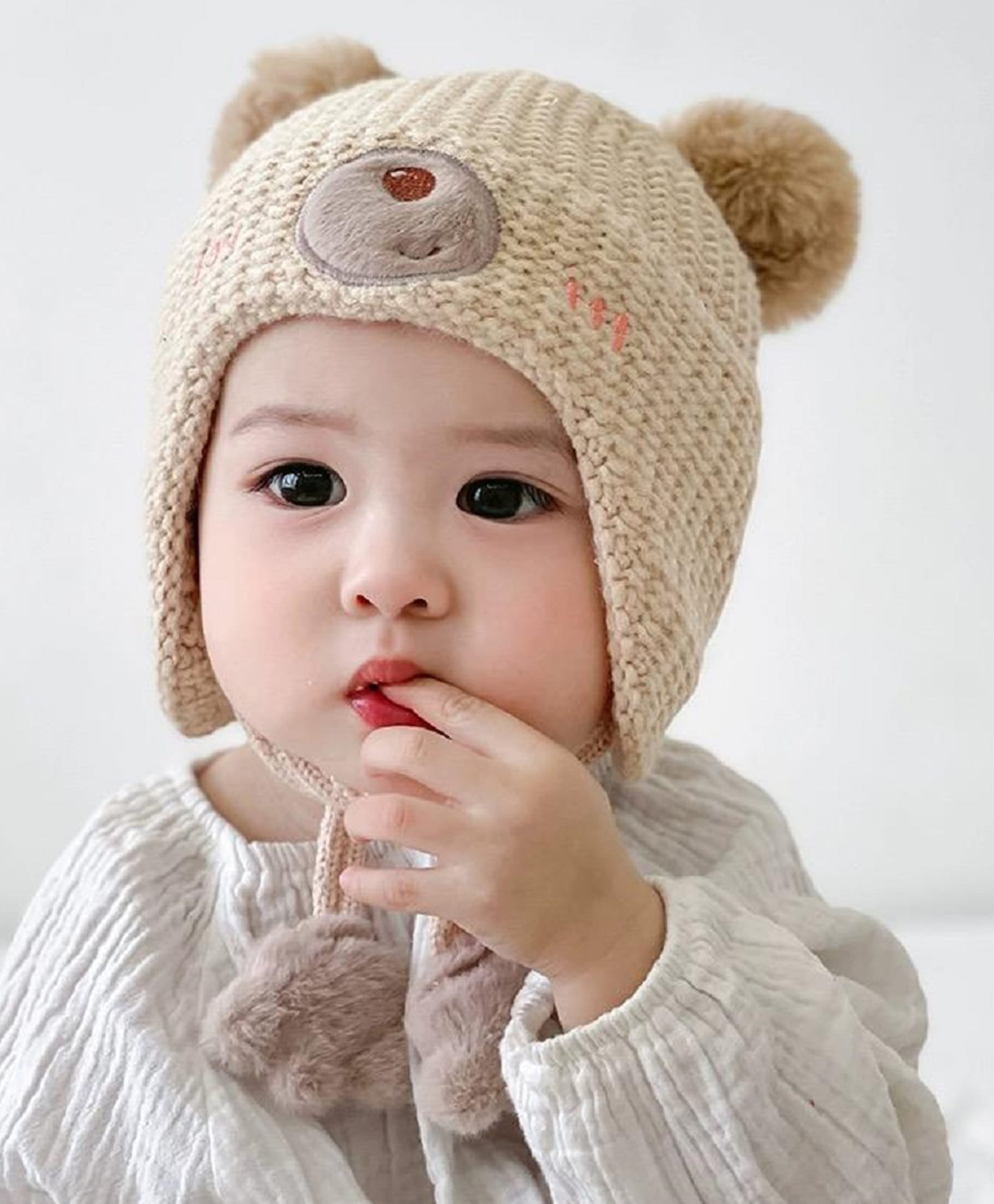 Ziory Woollen Knit Detailed Pom Pom Embellished Bear Applique Knitted Cap - Beige - Circumference 52 - 56 Cm-image-48