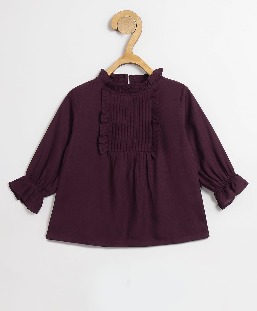 Chuppan Chupai Rayon Woven Three Fourth Sleeves Pin Tuck Detailed Top - Wine-picture-29