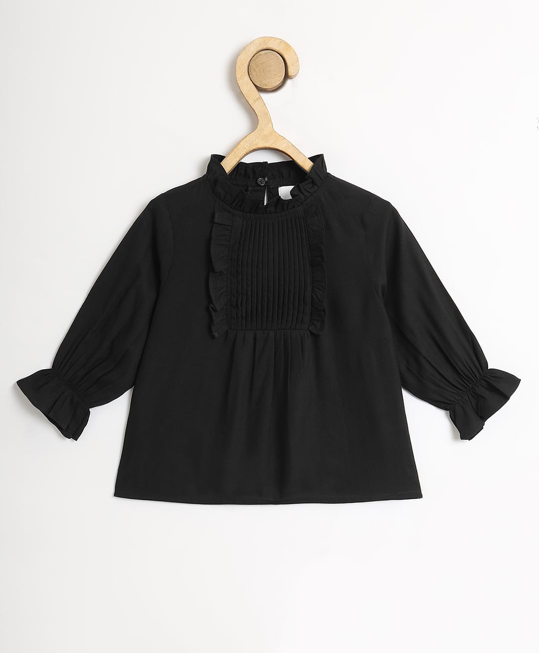 Chuppan Chupai Rayon Woven Three Fourth Sleeves Pin Tuck Detailed Top - Black-image-40