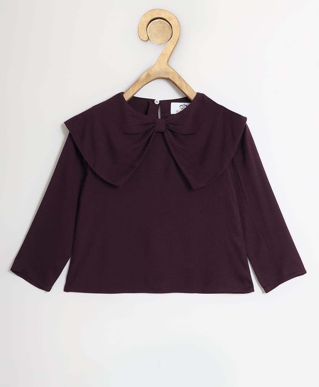 Chuppan Chupai Rayon Woven Full Sleeves Bow Applique Detailed Top - Wine-picture-34