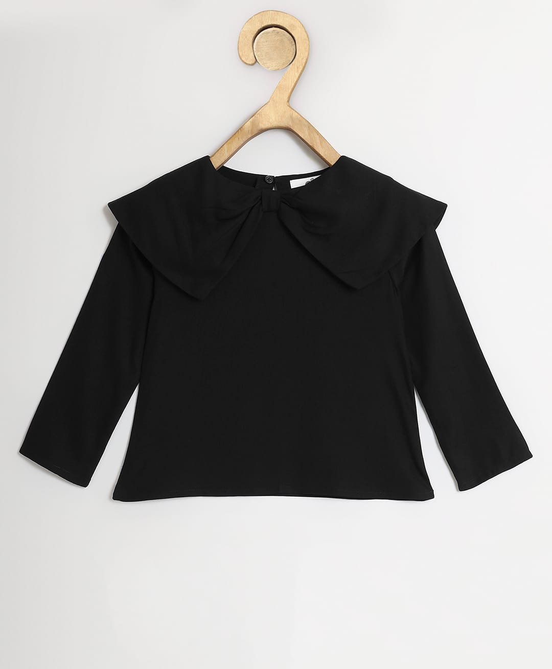 Chuppan Chupai Rayon Woven Full Sleeves Solid Peter Pan Collared Top - Black-picture-2