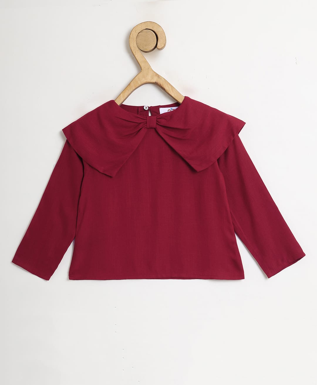 Chuppan Chupai Rayon Woven Full Sleeves Solid Peter Pan Collared Top - Maroon-picture-10