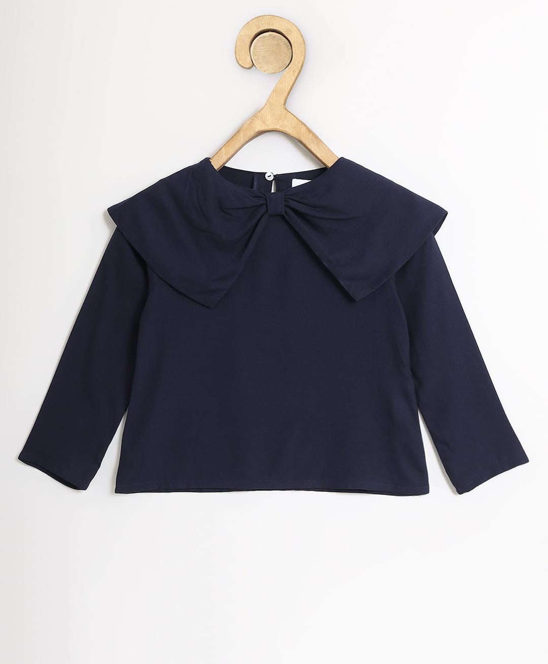 Chuppan Chupai Rayon Woven Full Sleeves Solid Peter Pan Collared Top - Navy Blue-picture-17
