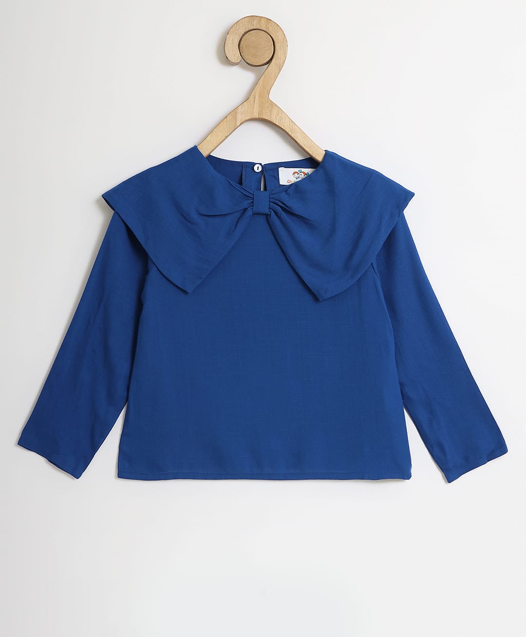 Chuppan Chupai Rayon Woven Full Sleeves Solid Peter Pan Collared Top - Royal Blue-picture-12