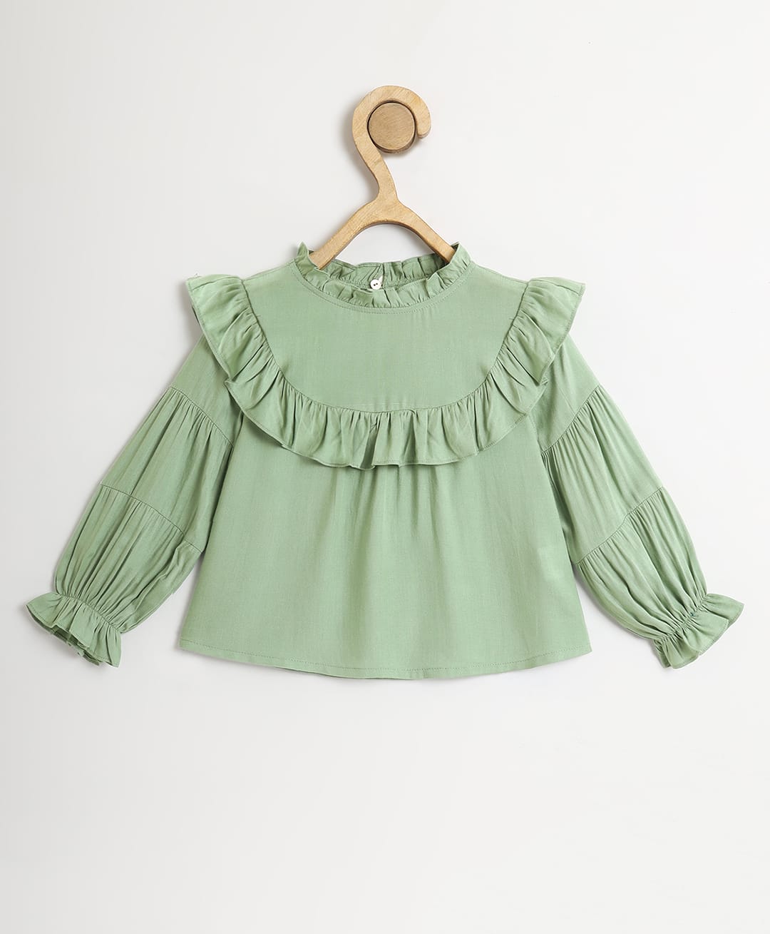Chuppan Chupai Rayon Woven Full Sleeves Solid Ruffled Top - Mint Green-picture-24
