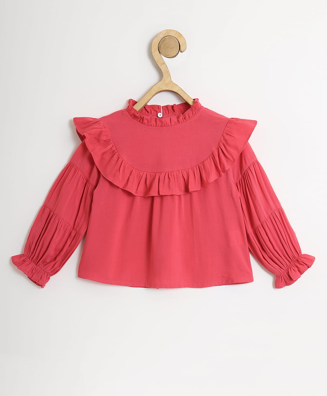 Chuppan Chupai Rayon Woven Full Sleeves Solid Frill Detailed Top - Coral-picture-25