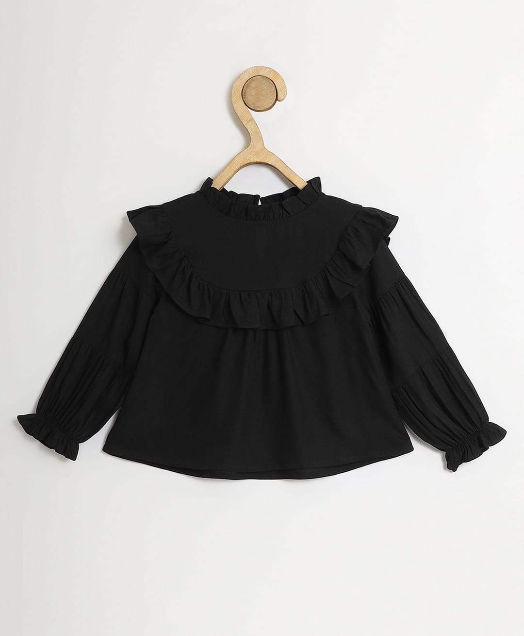 Chuppan Chupai Rayon Woven Full Sleeves Solid Frill Detailed Top - Black-picture-27