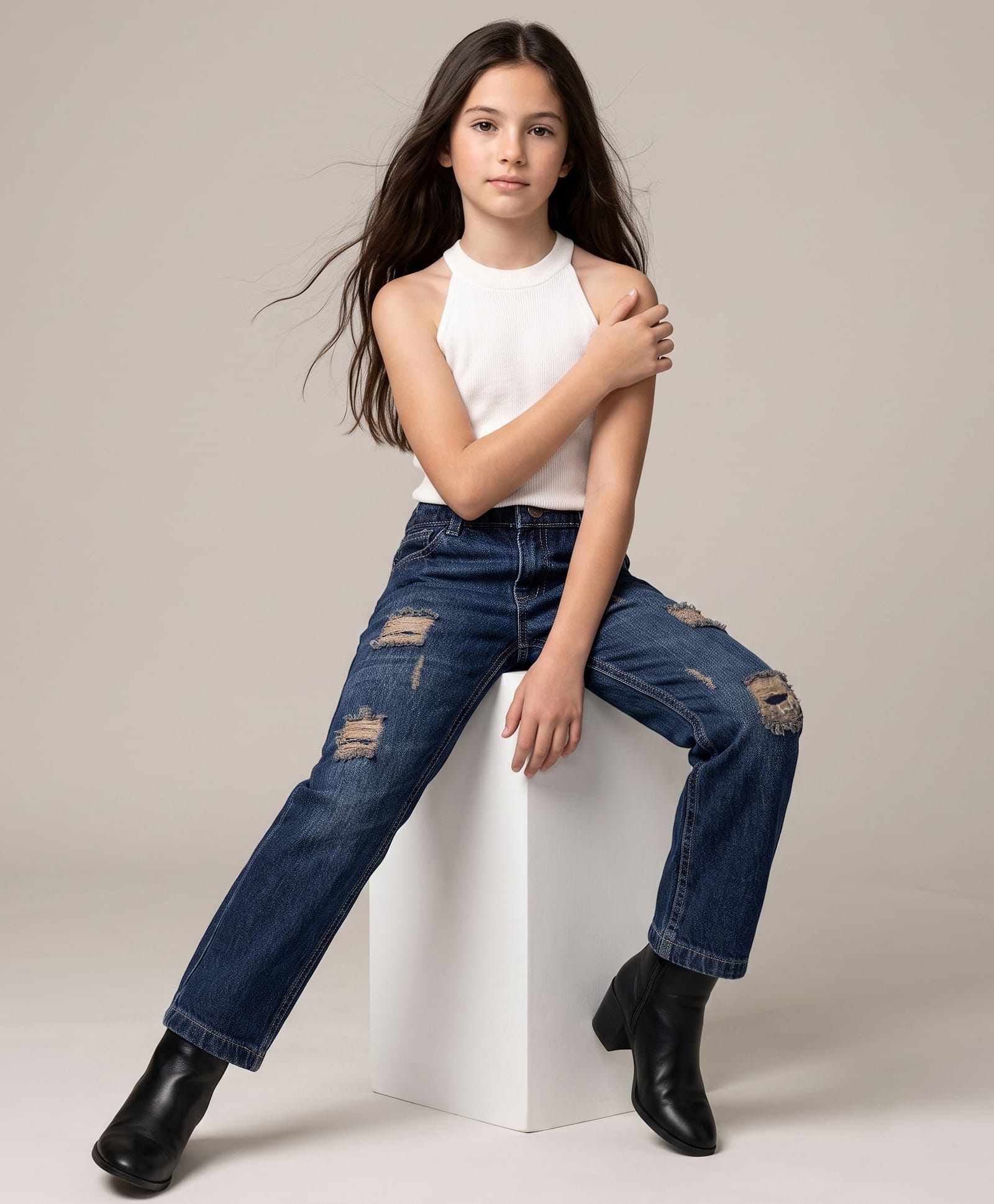 Pine Kids Woven Full Length Distressed Denim Jeans - Dark Blue-picture-23