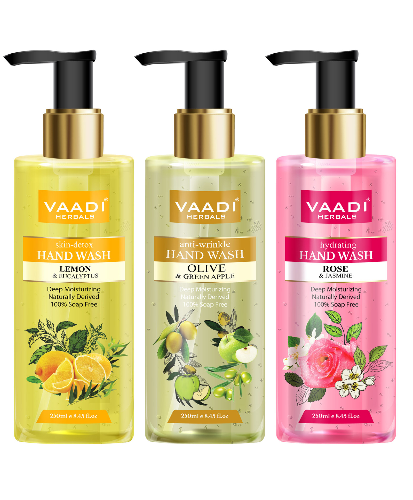 Vaadi Herbals Pack Of 3 Luxurious Handwash - Lemon & Eucalyptus, Olive & Green Apple, Rose & Jasmine - (250 ml X 3)-image-33