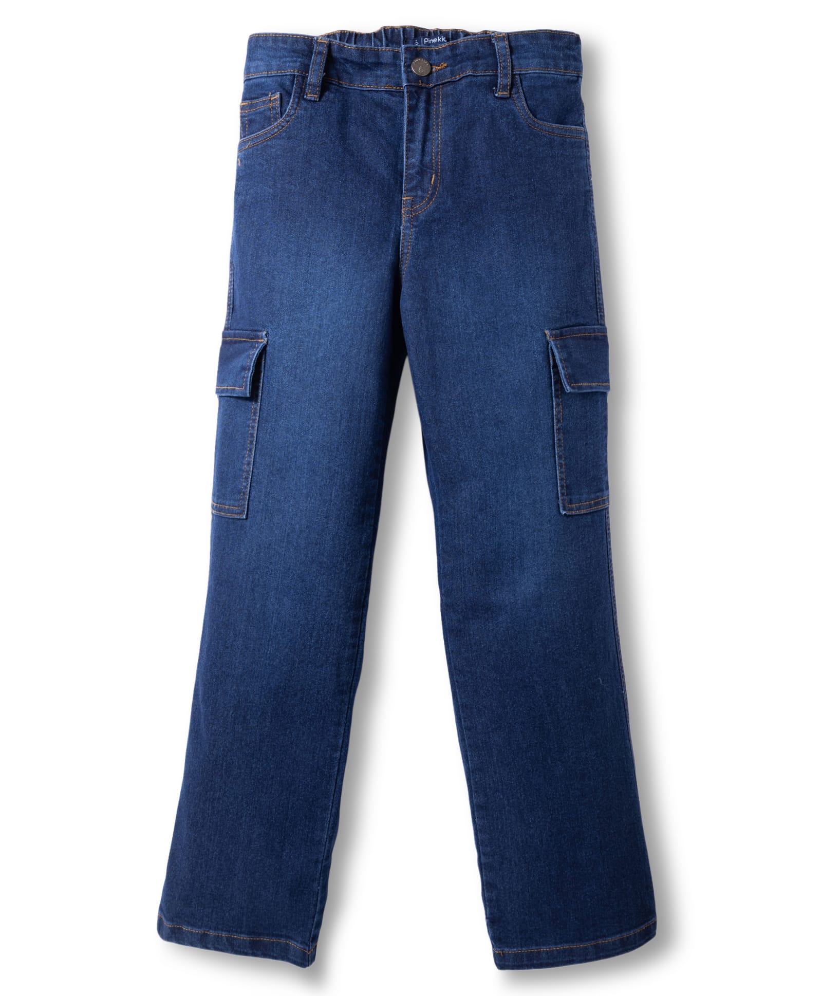 Pine Kids Denim Woven Full Length Washed Jeans With Cargo Pockets - Navy Blue-picture-10